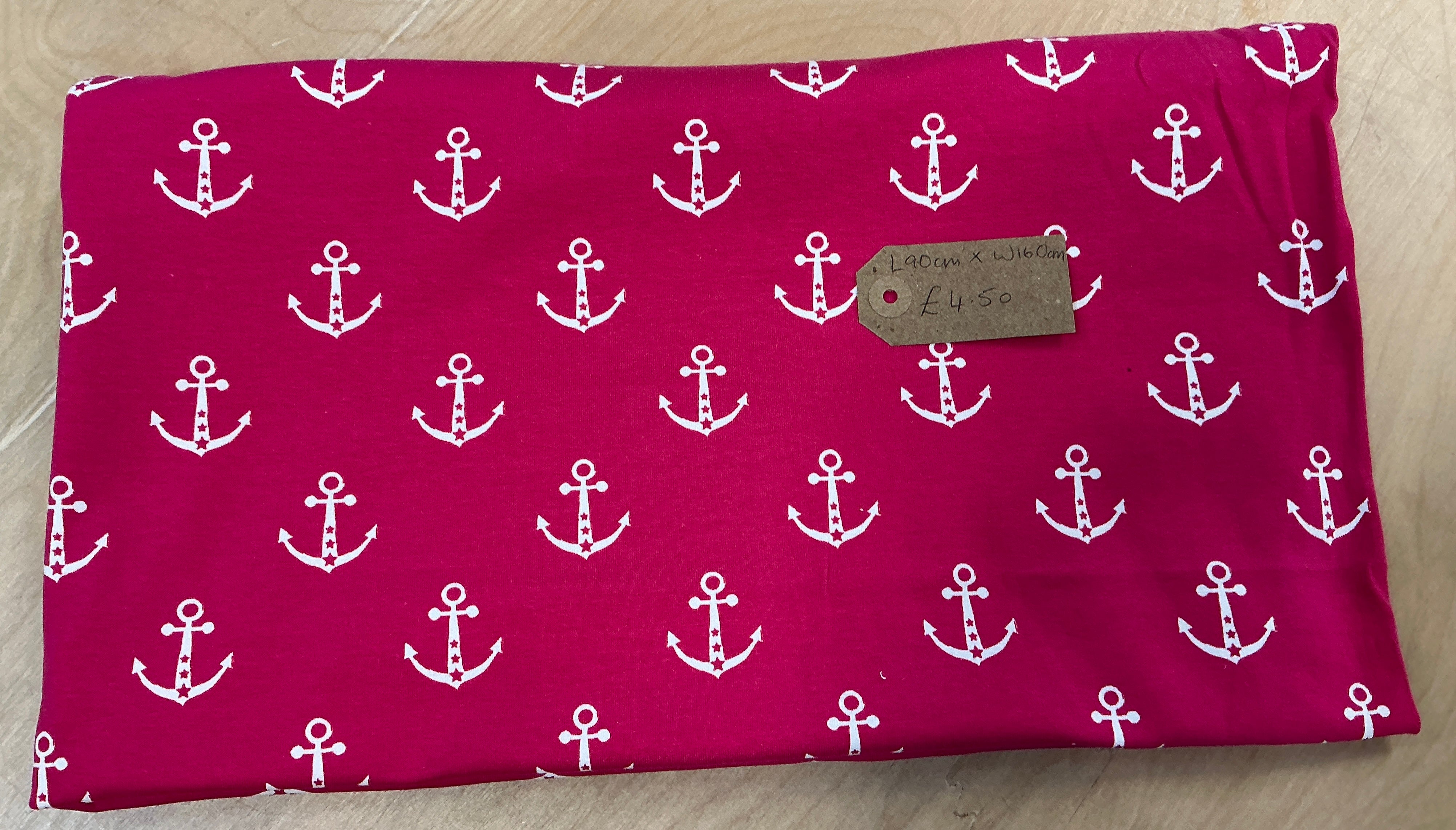 REMNANT  - L90cm x W160cm Anchors on Pink Jersey