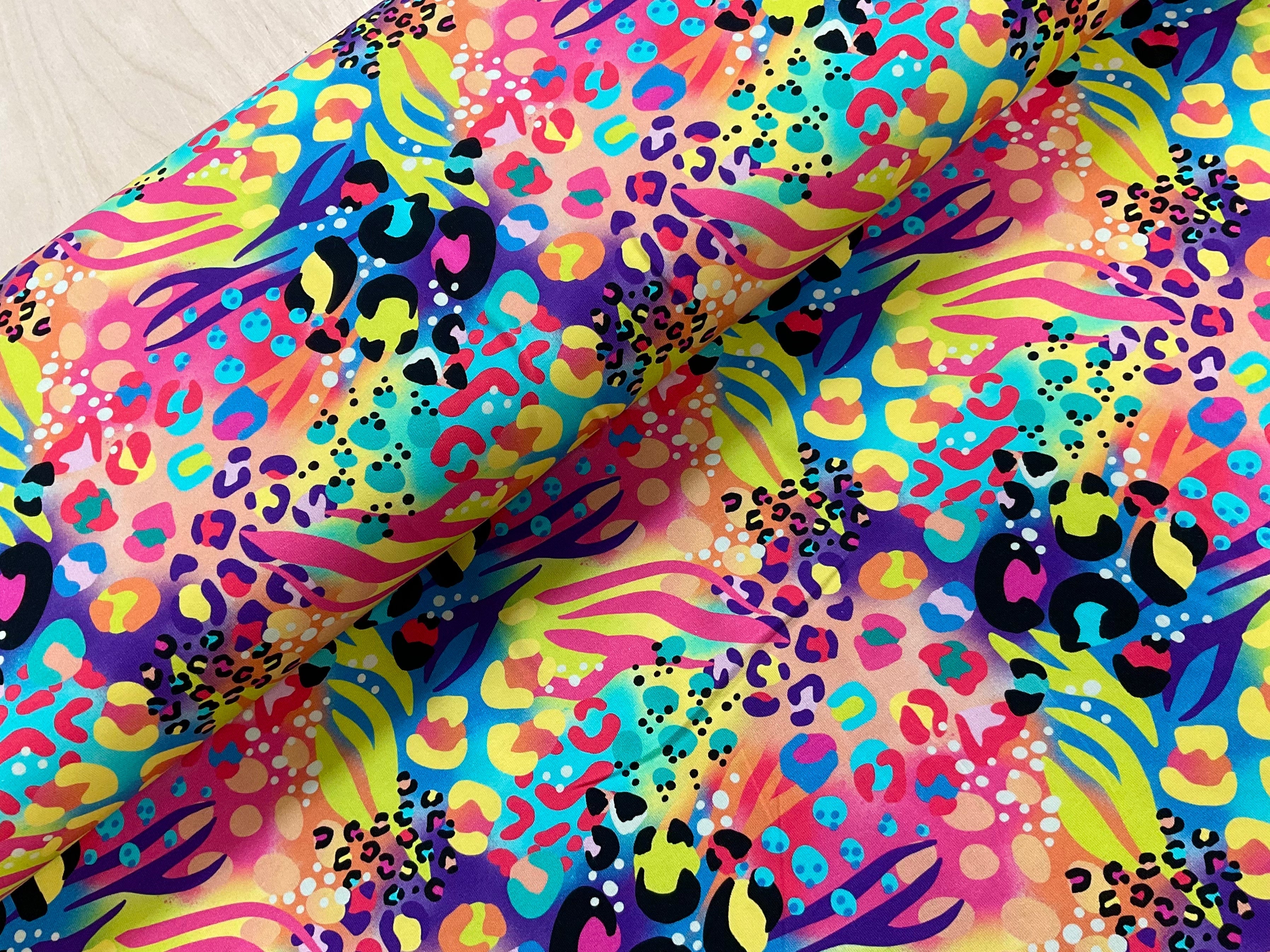 PRE ORDER Big Cat Rainbow Leopard BRUSHED BACK French Terry - DUE IN STOCK END OCTOBER