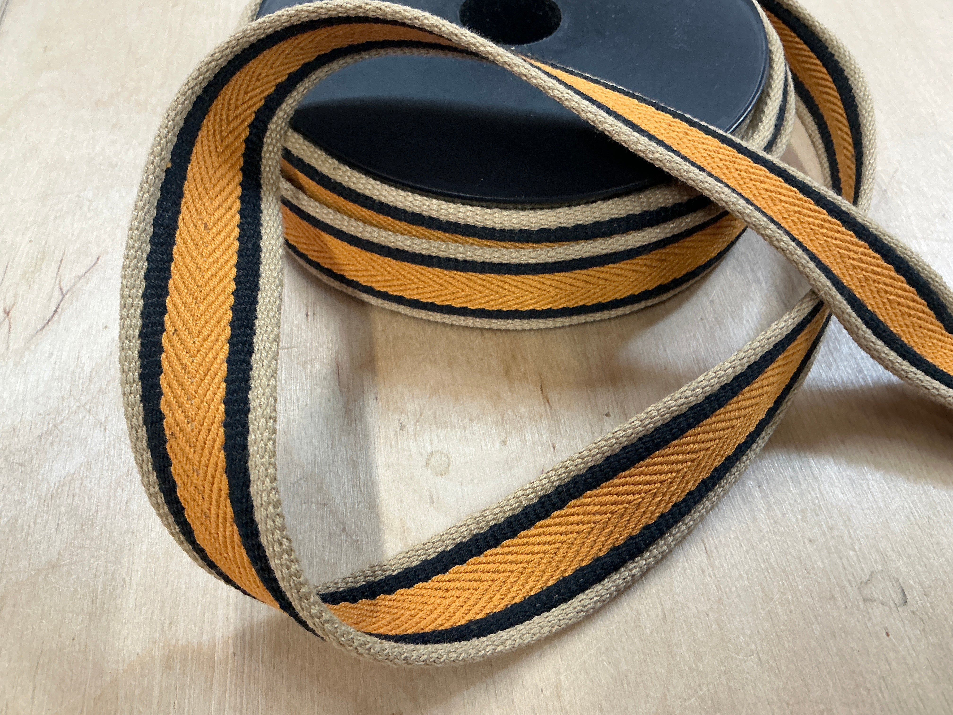 30mm Ochre/Taupe/Black Varsity Stripe Webbing Tape