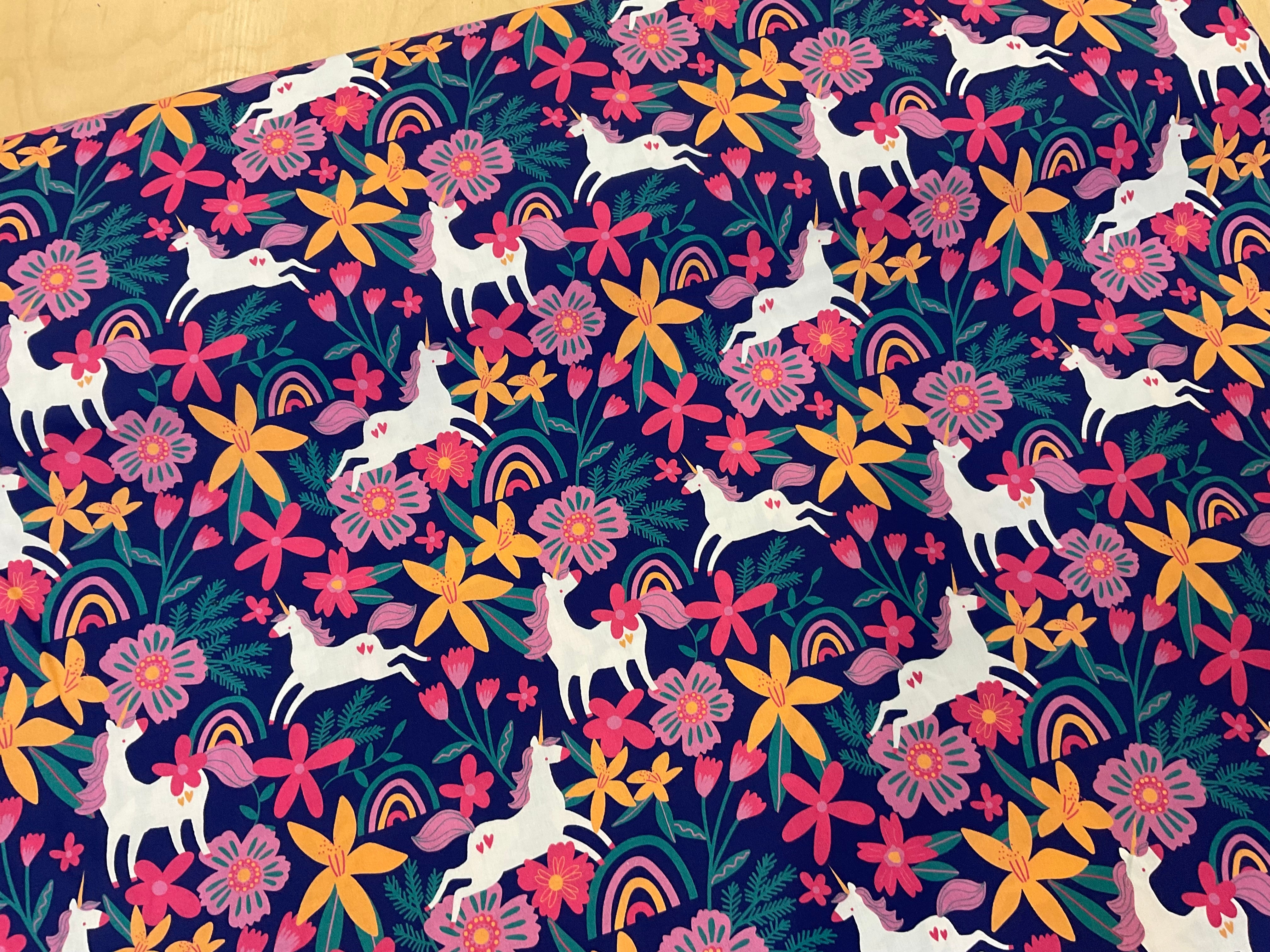 Flowers and Unicorn Fine Cotton Poplin