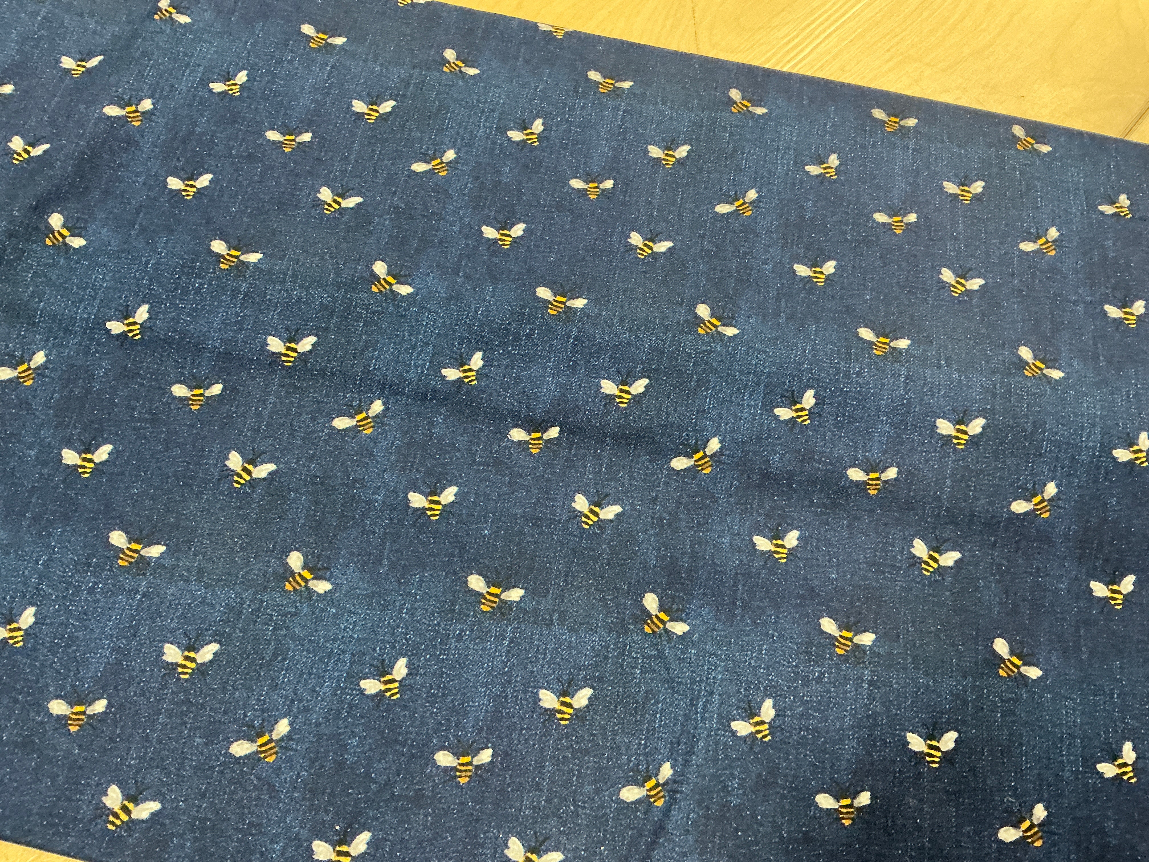 Bees on Denim Cotton Poplin
