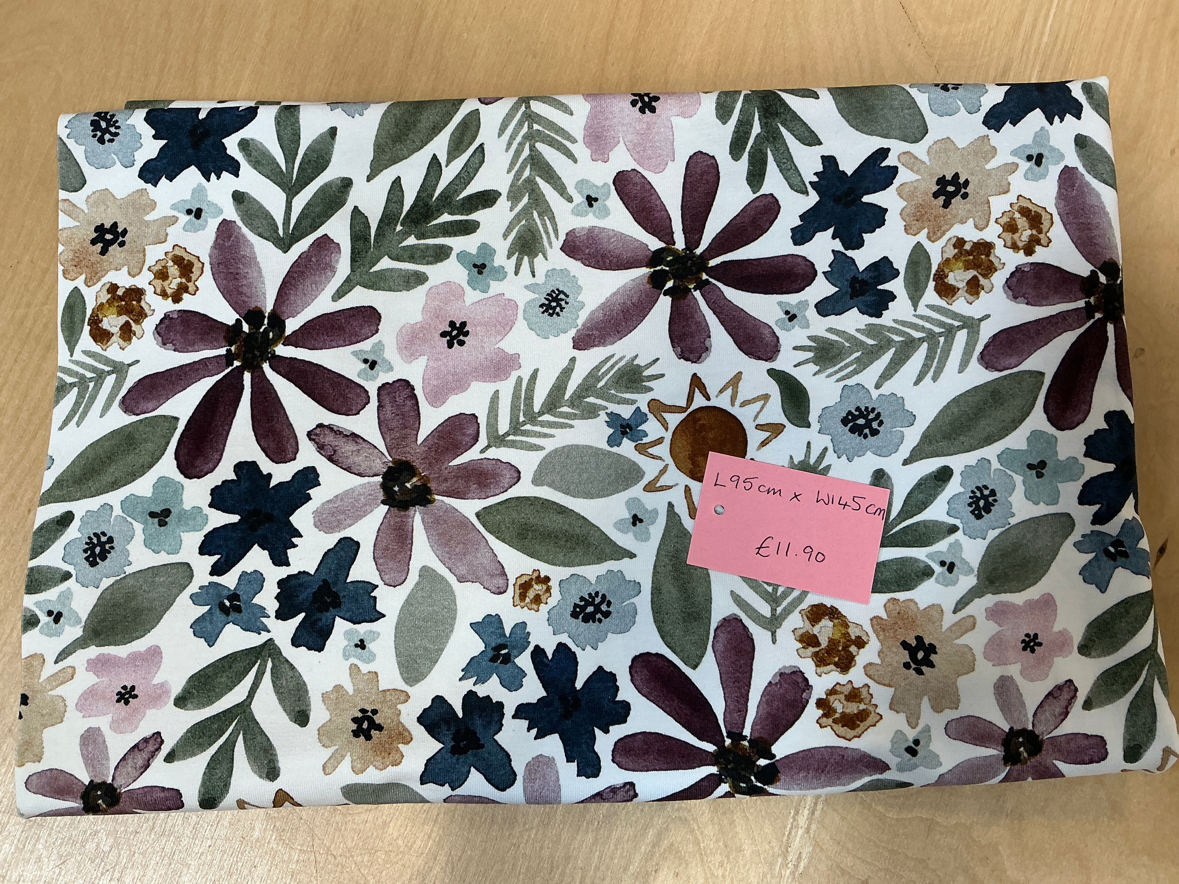 REMNANT - L95cm x W145cm Plum Floral Jersey