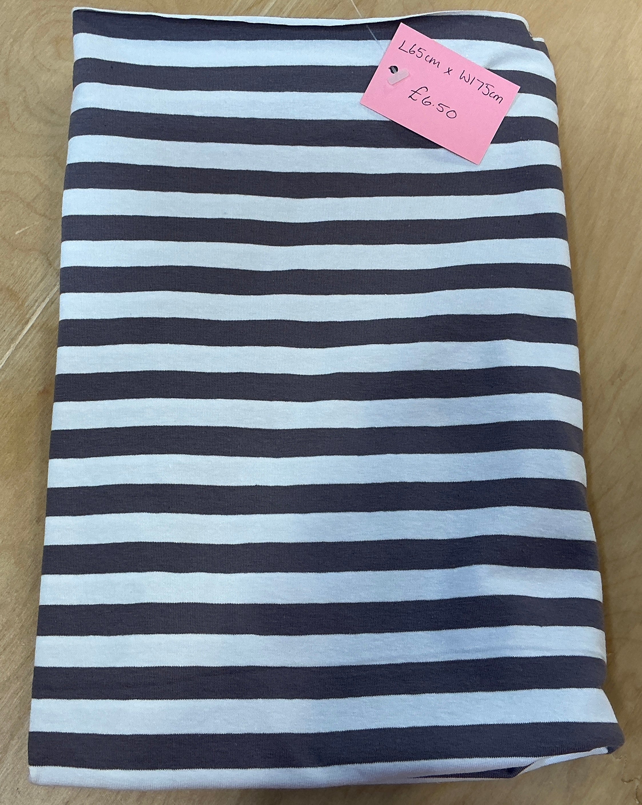REMNANT - L65cm x W175cm Grey and White 1cm Stripes Jersey