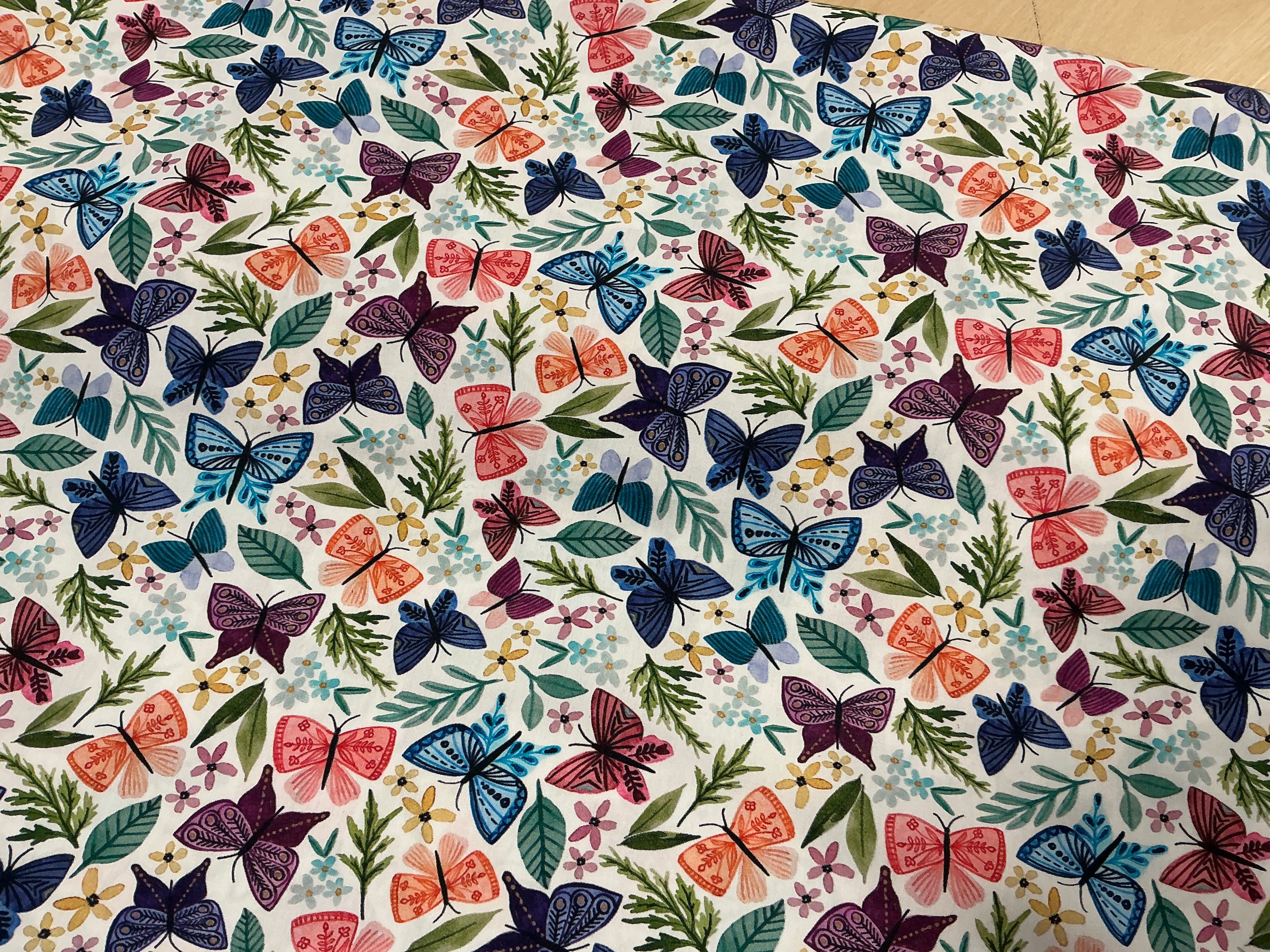 Butterflies on White Cotton Poplin
