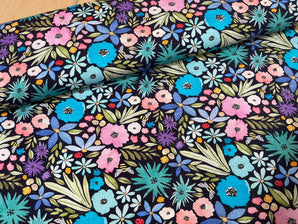 Navy Rainbow Floral BRUSHED BACK French Terry