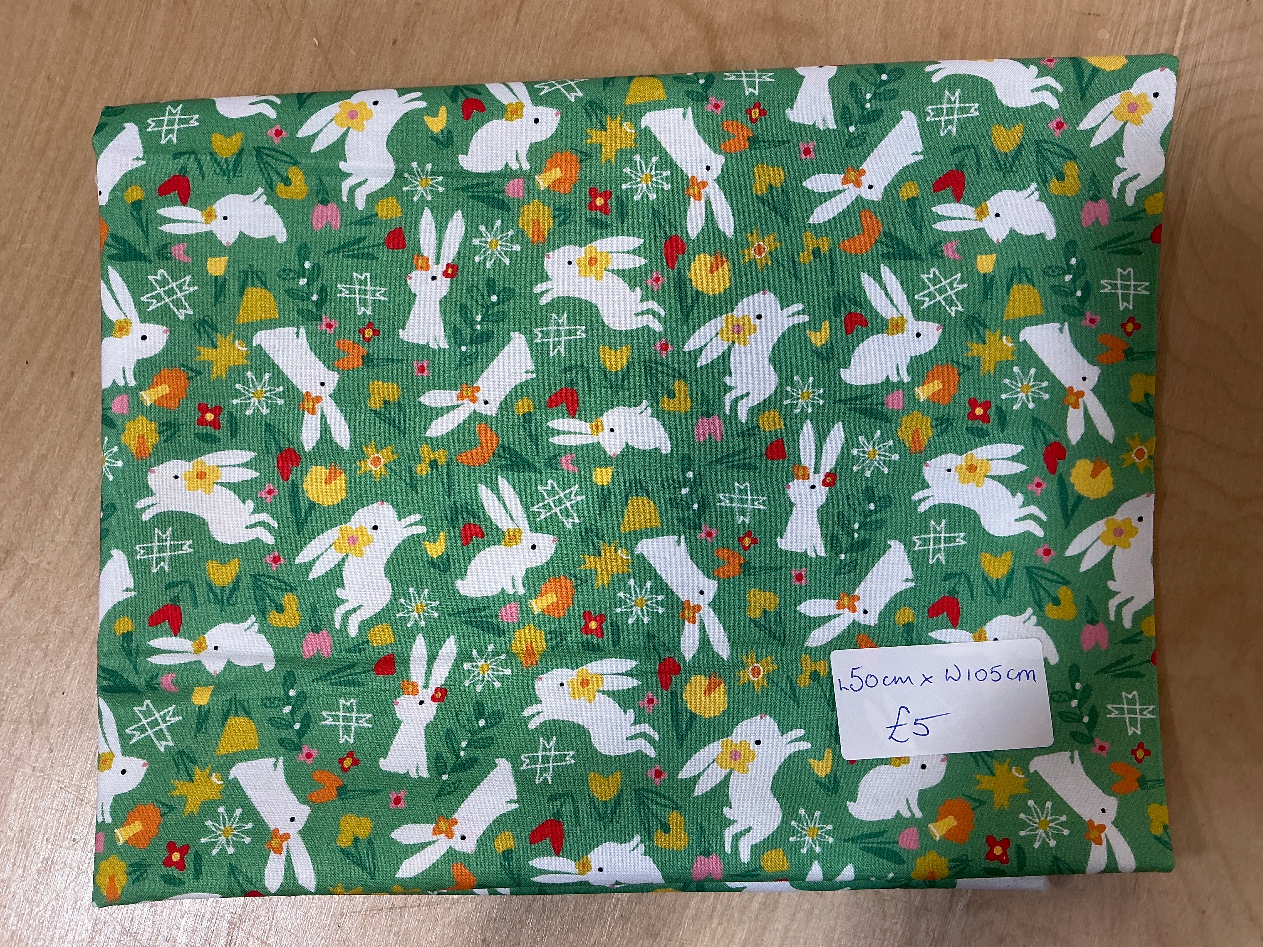 Remnant - L50cm x W105cm Leaping Bunnies and Daffodils Cotton
