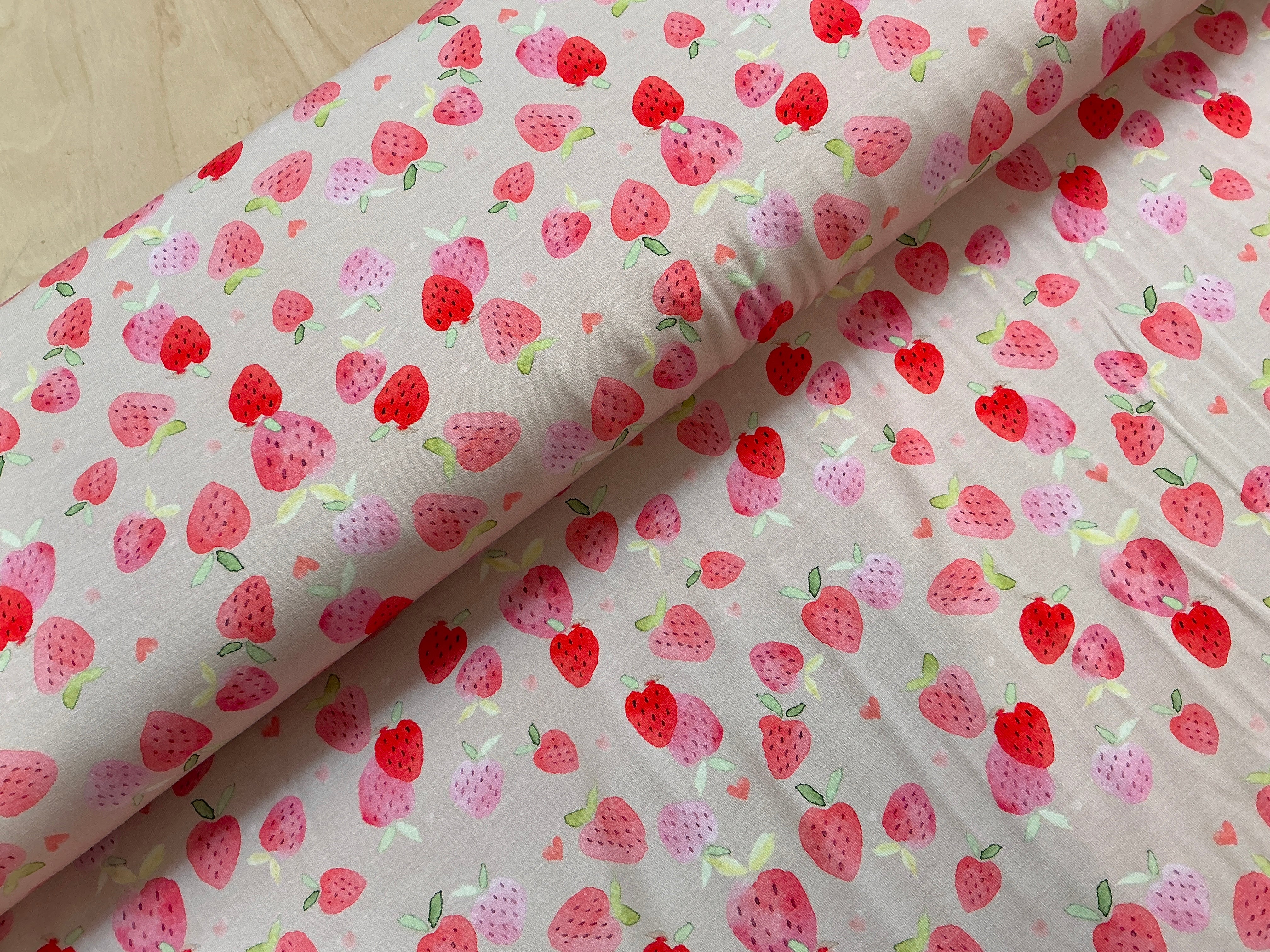 Watercolour Strawberries Cotton Jersey
