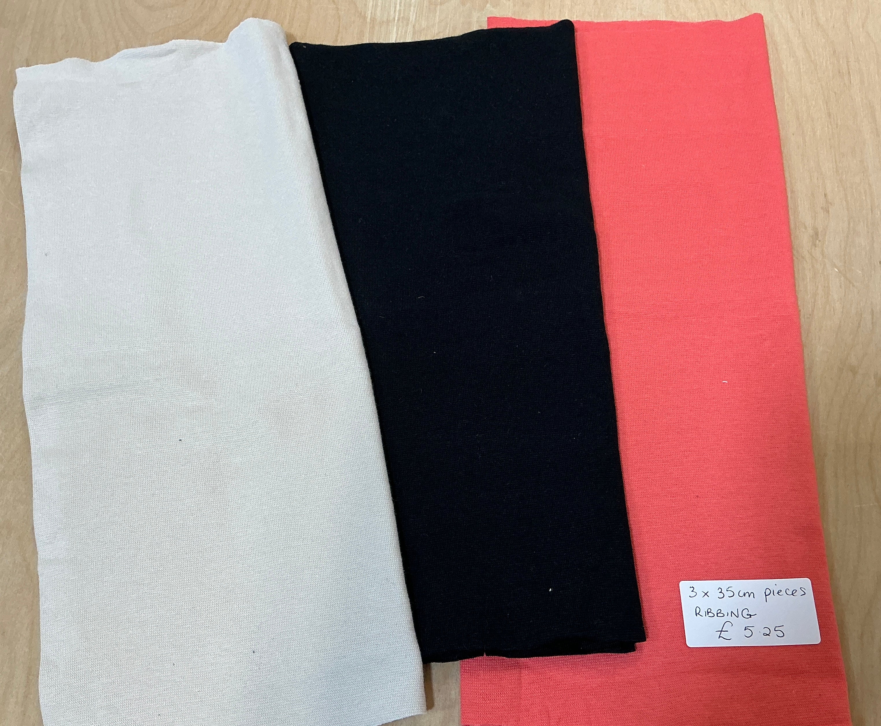 Ribbing Bundle 3 x L35cm x 70cm Pieces Sand, Black and Peach