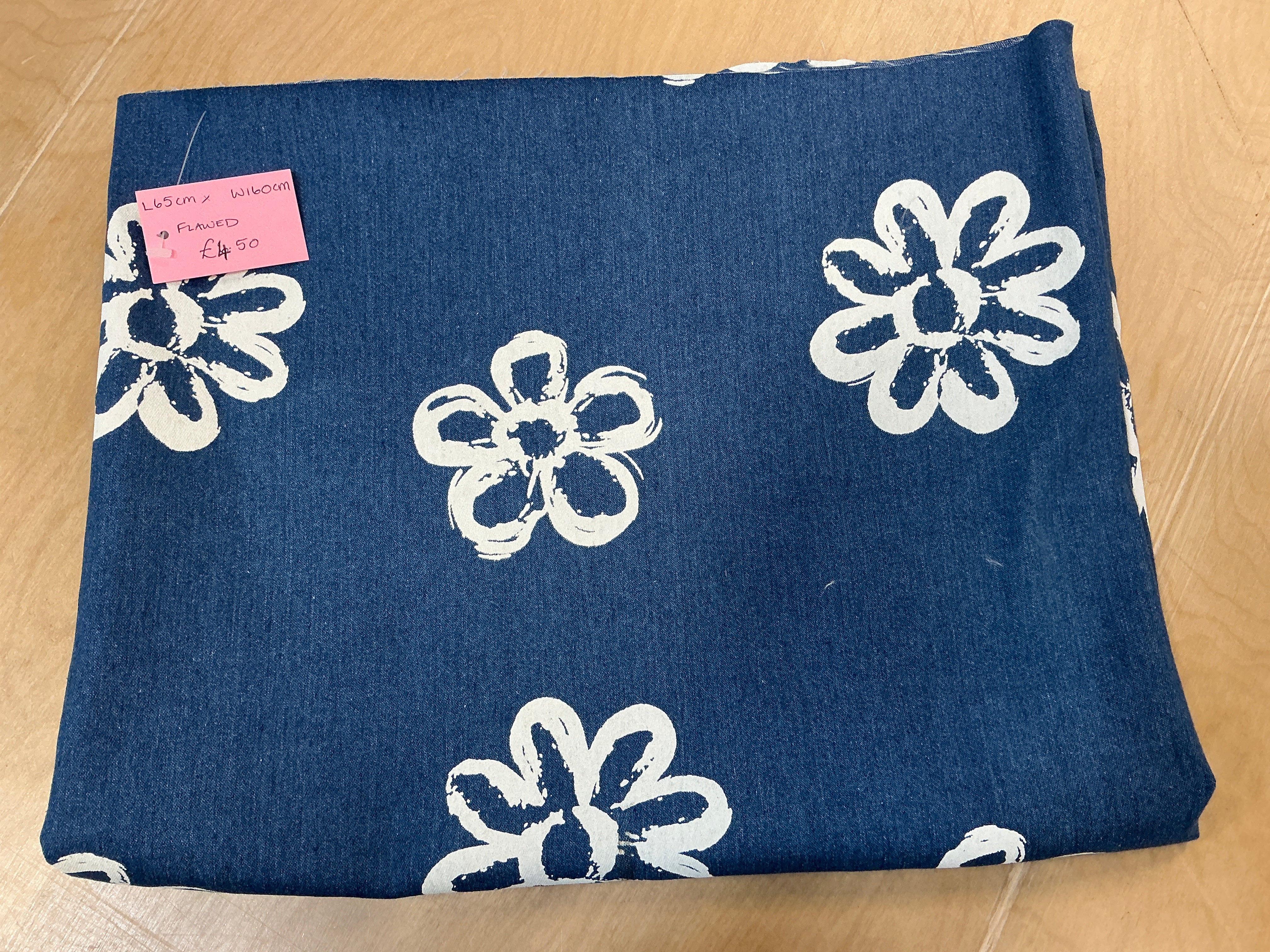 REMNANT  - (FLAWED) L65cm x W160cm Flower Print Stretch Denim