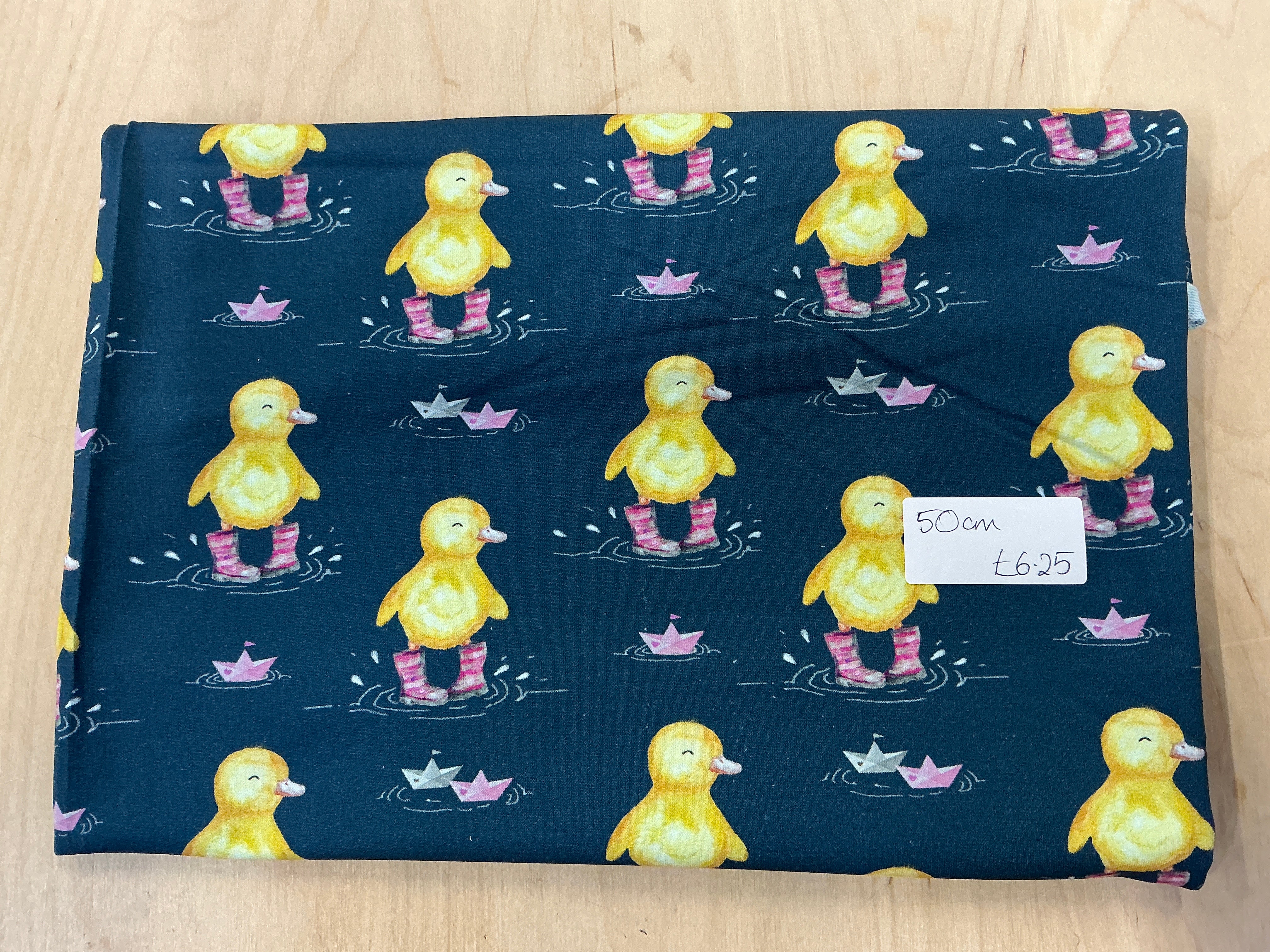 REMNANT  -   50cm ducks in pink wellies french terry