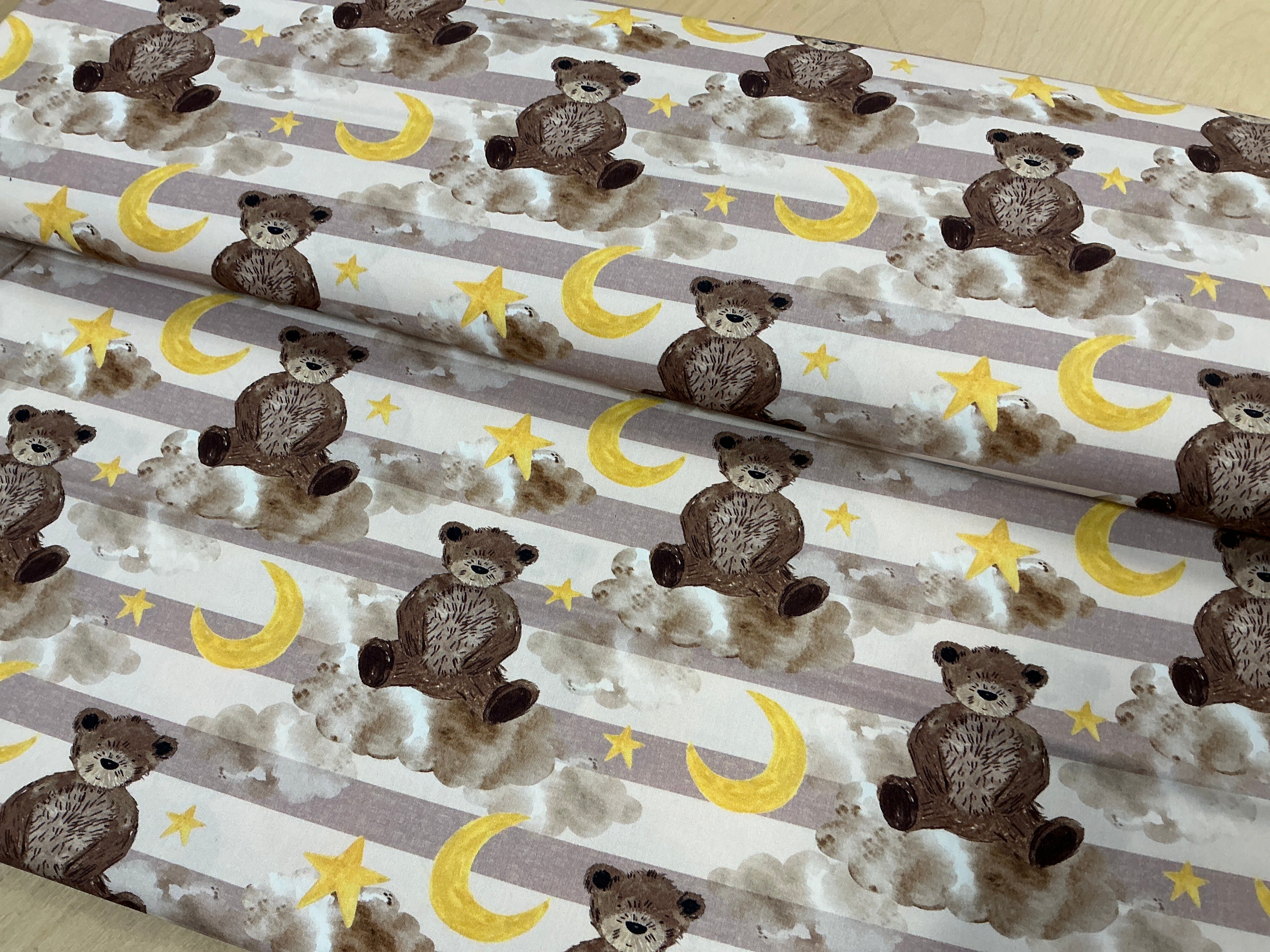 Cute Teddy Stripes Cotton Poplin