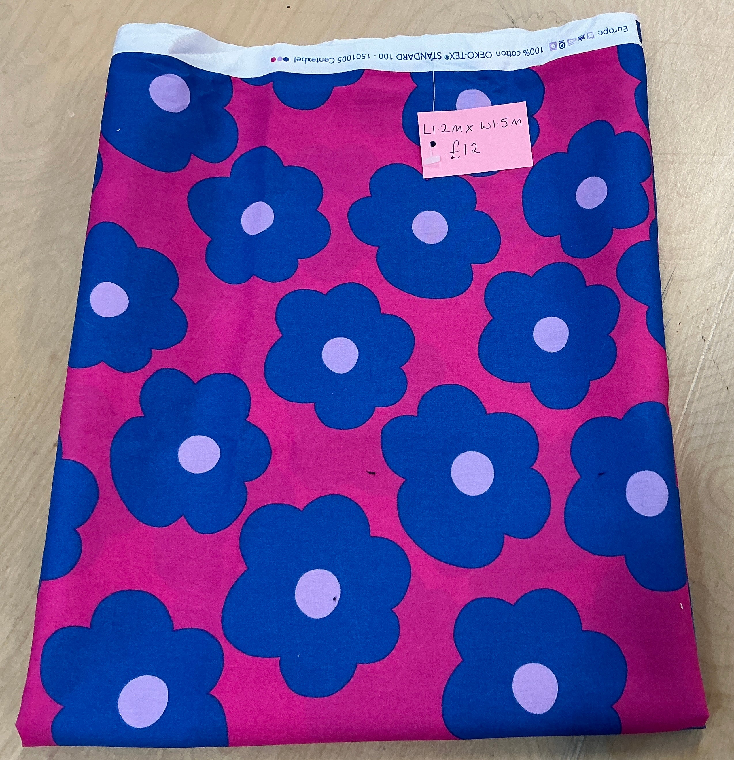REMNANT  - L1.2M x W1.5M Nerida Hansen Big Flower Cotton Poplin Pink