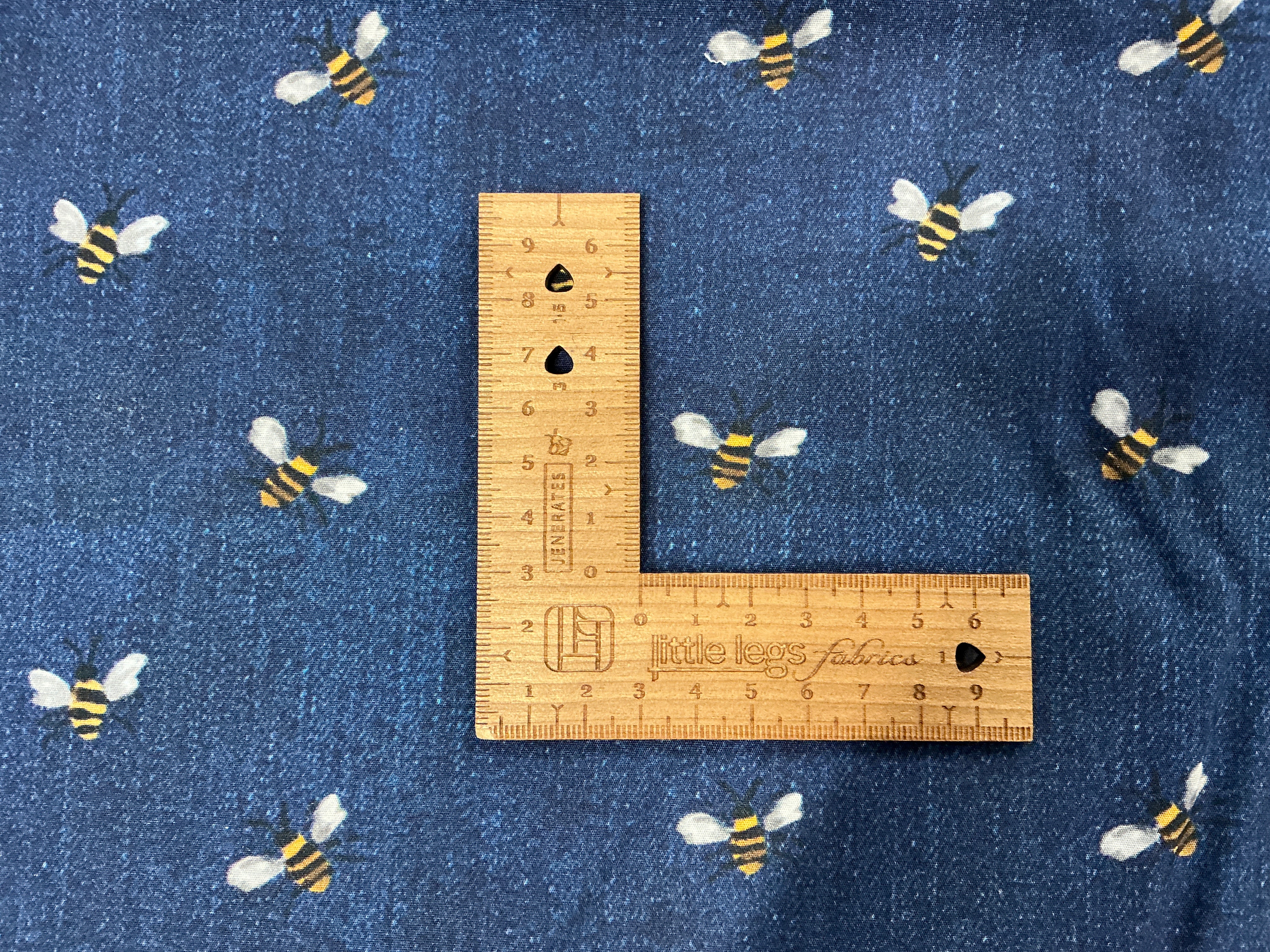Bees on Denim Cotton Poplin