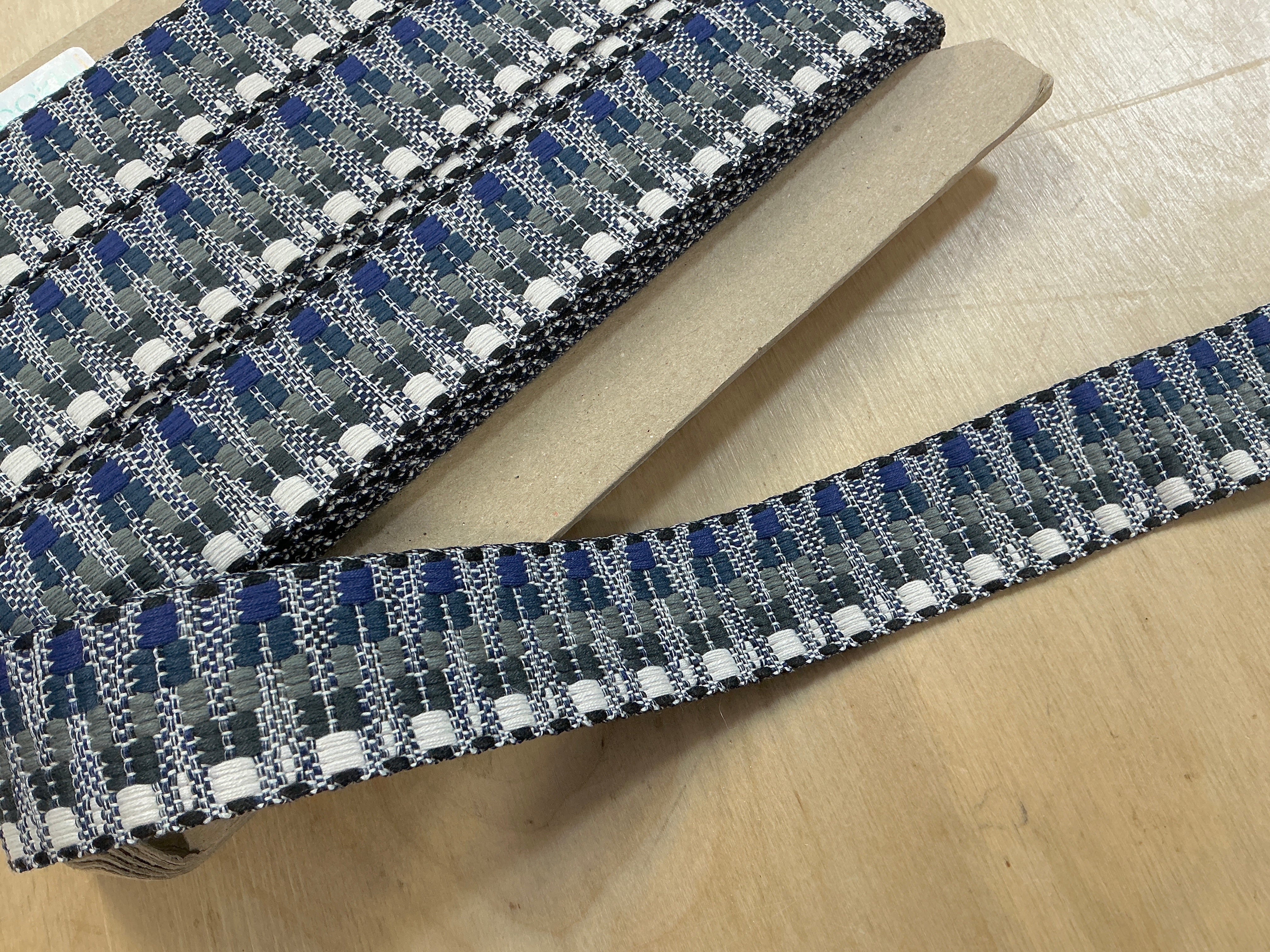 38mm Navy, Grey and Natural Zig Zag Webbing Tape