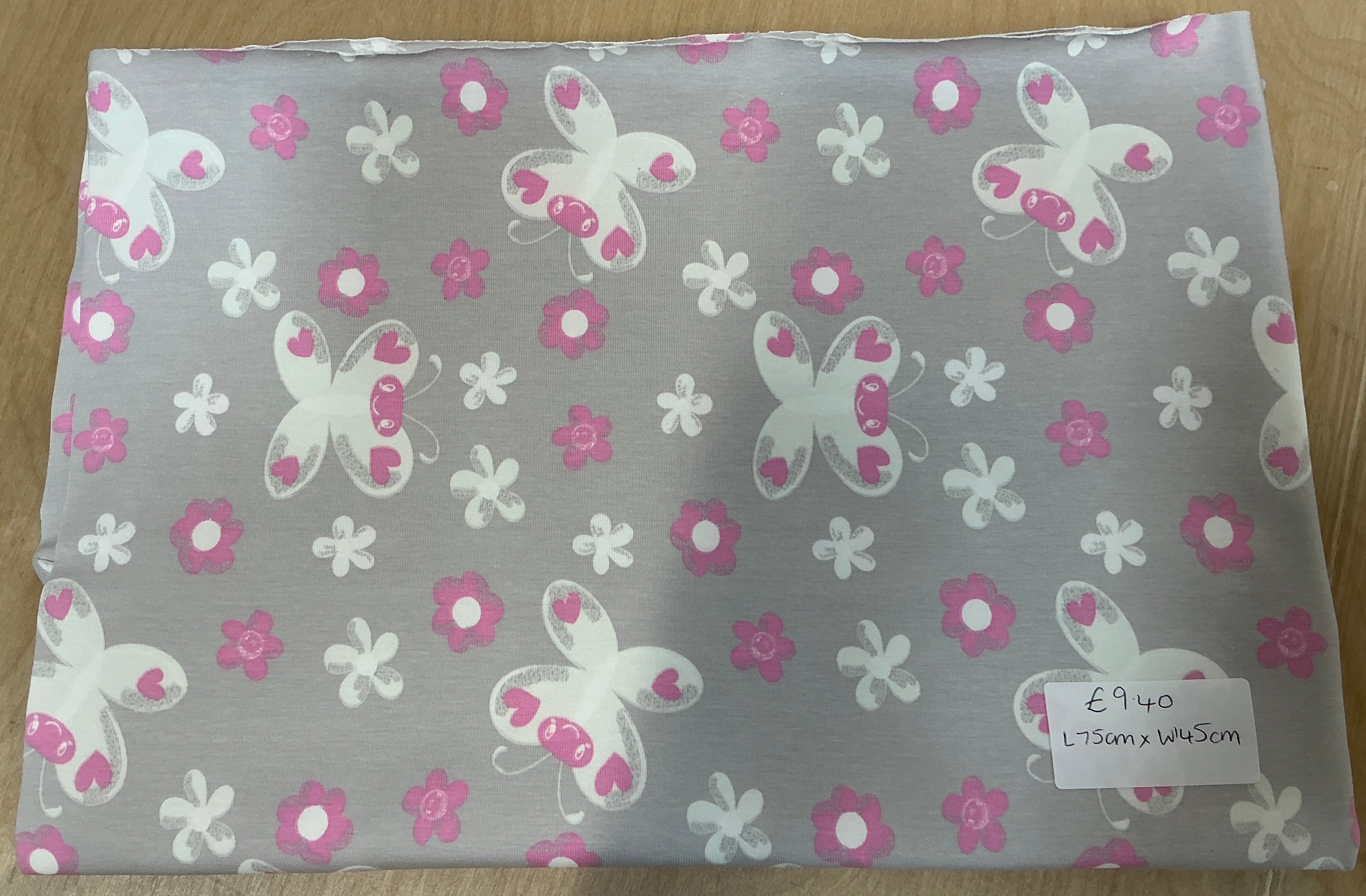 REMNANT - L75cm x W145cm Glow in the Sun Butterflies Cotton Jersey