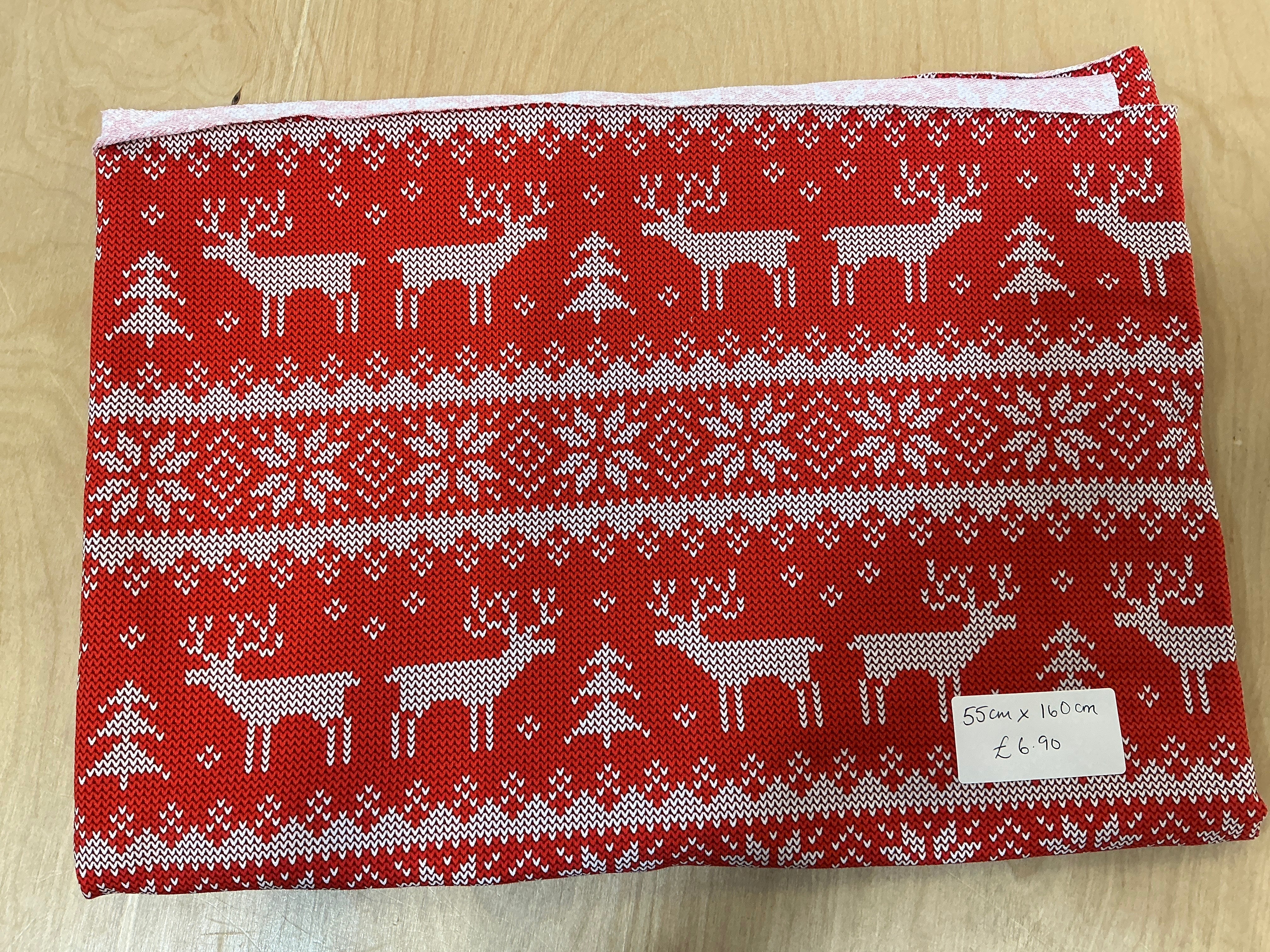 REMNANT  - L55cm x W160cm Red Fair Isle Effect French Terry