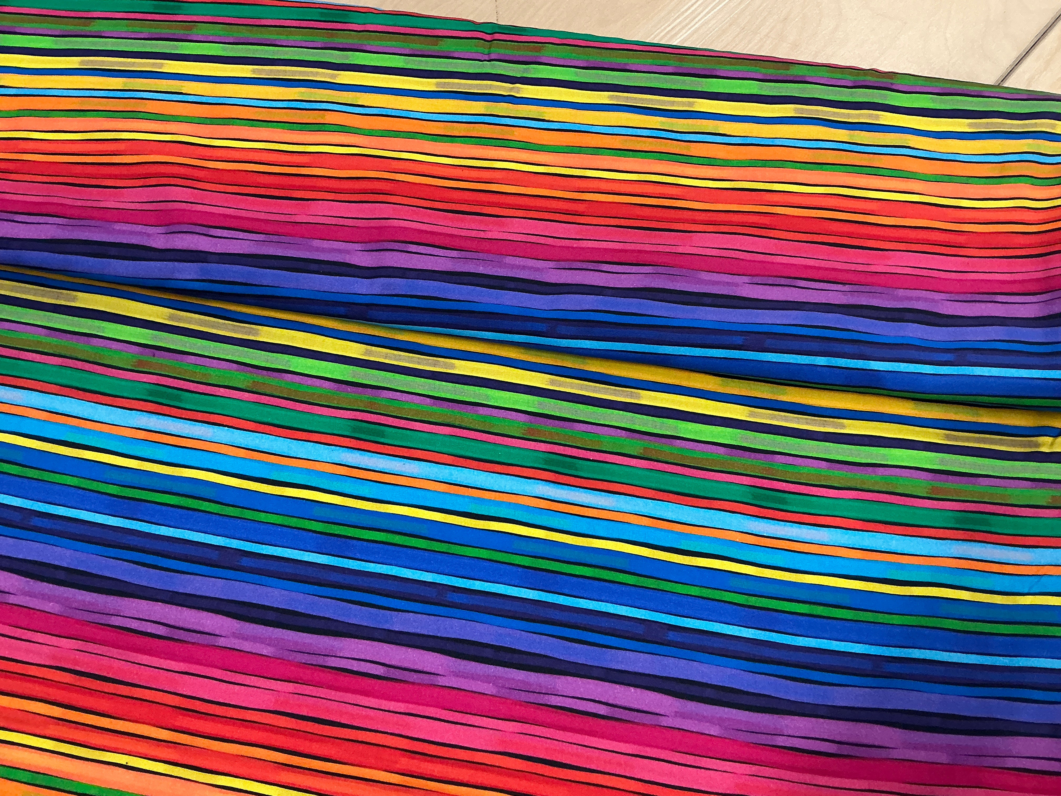 Painted Rainbow Stripes Cotton Poplin