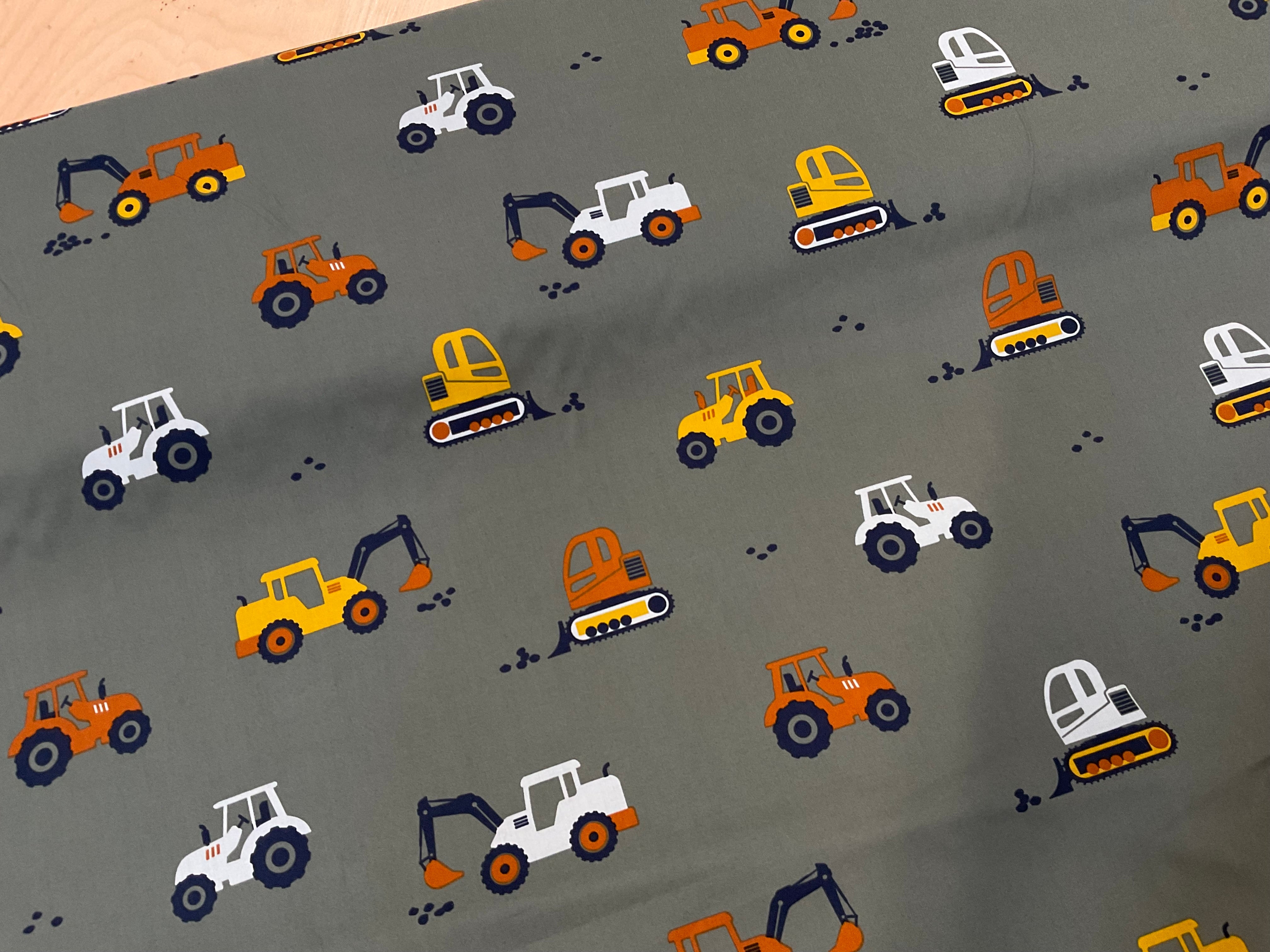 Vehicles on Army Green Fine Cotton Poplin