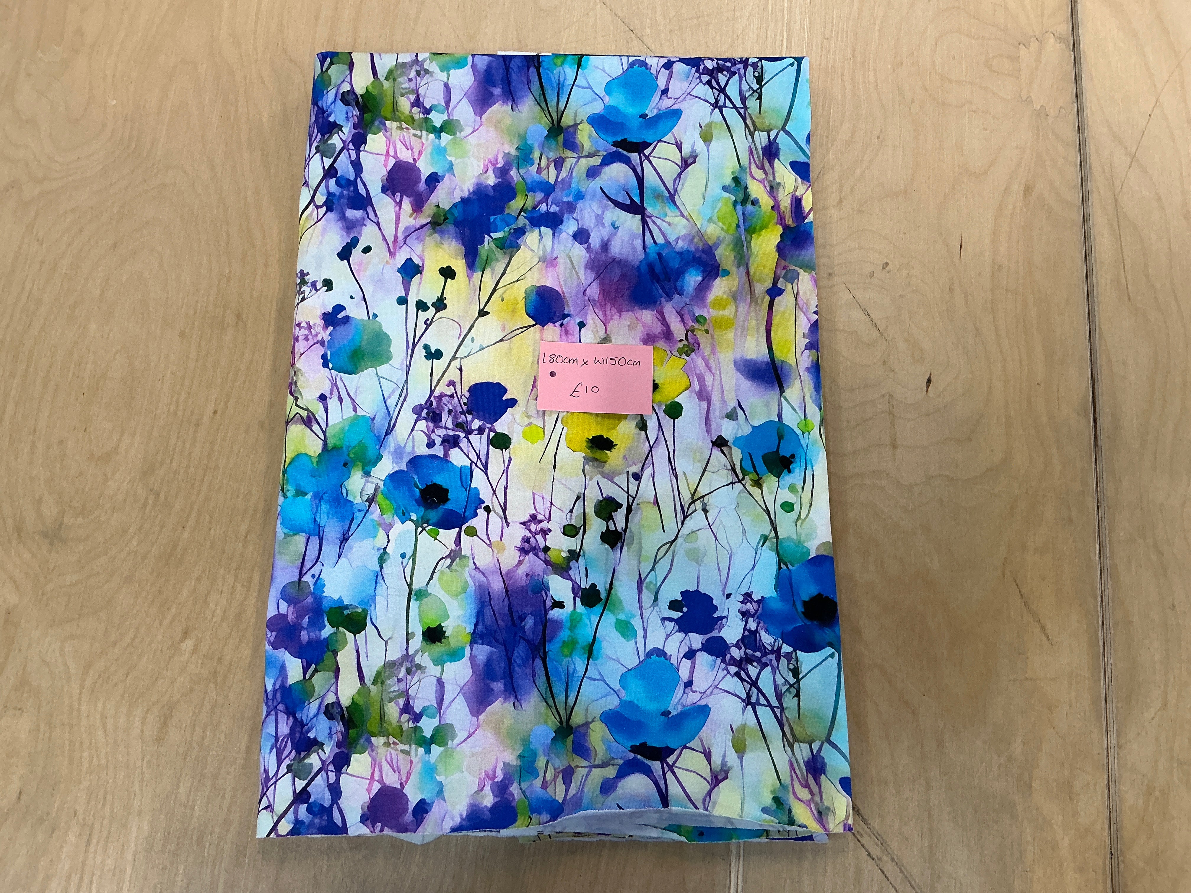 REMNANT  - L80cm x W150cm Watercolour Poppies Jersey