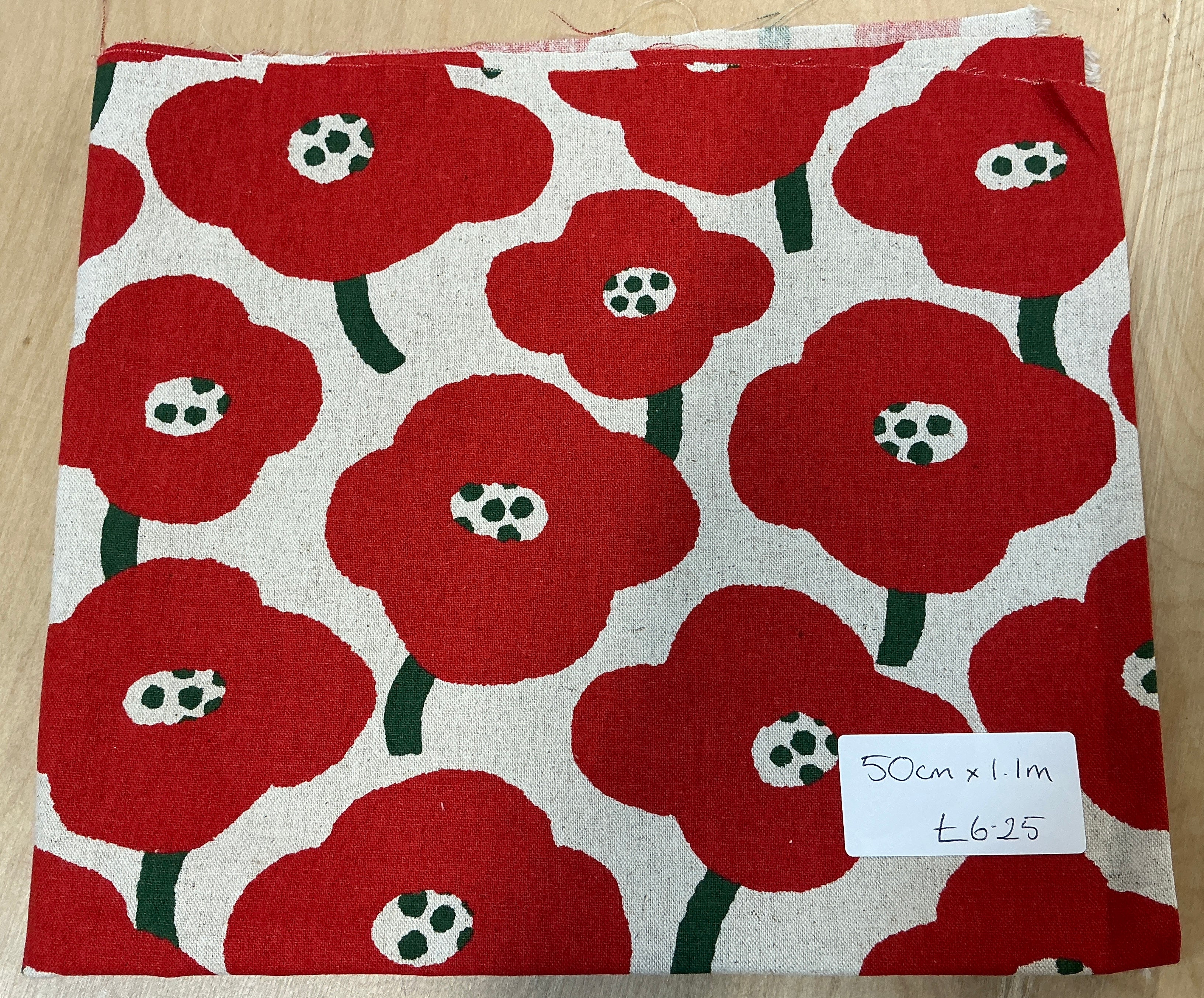 REMNANT - L50cm x W1.1M Poppies on Linen Blend