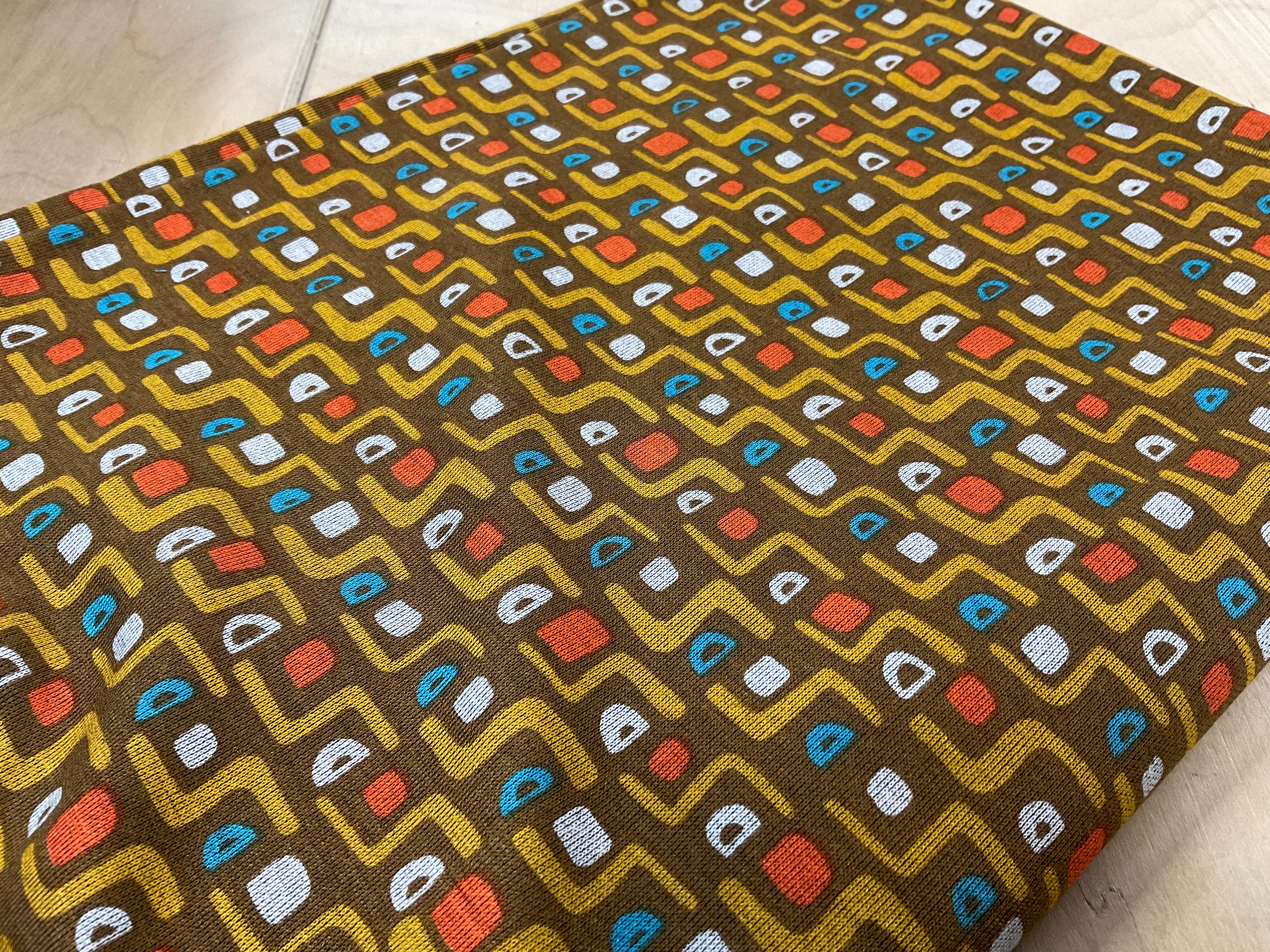 REMNANT  - L95cm x W140cm Mustard Squiggles Ponte Roma