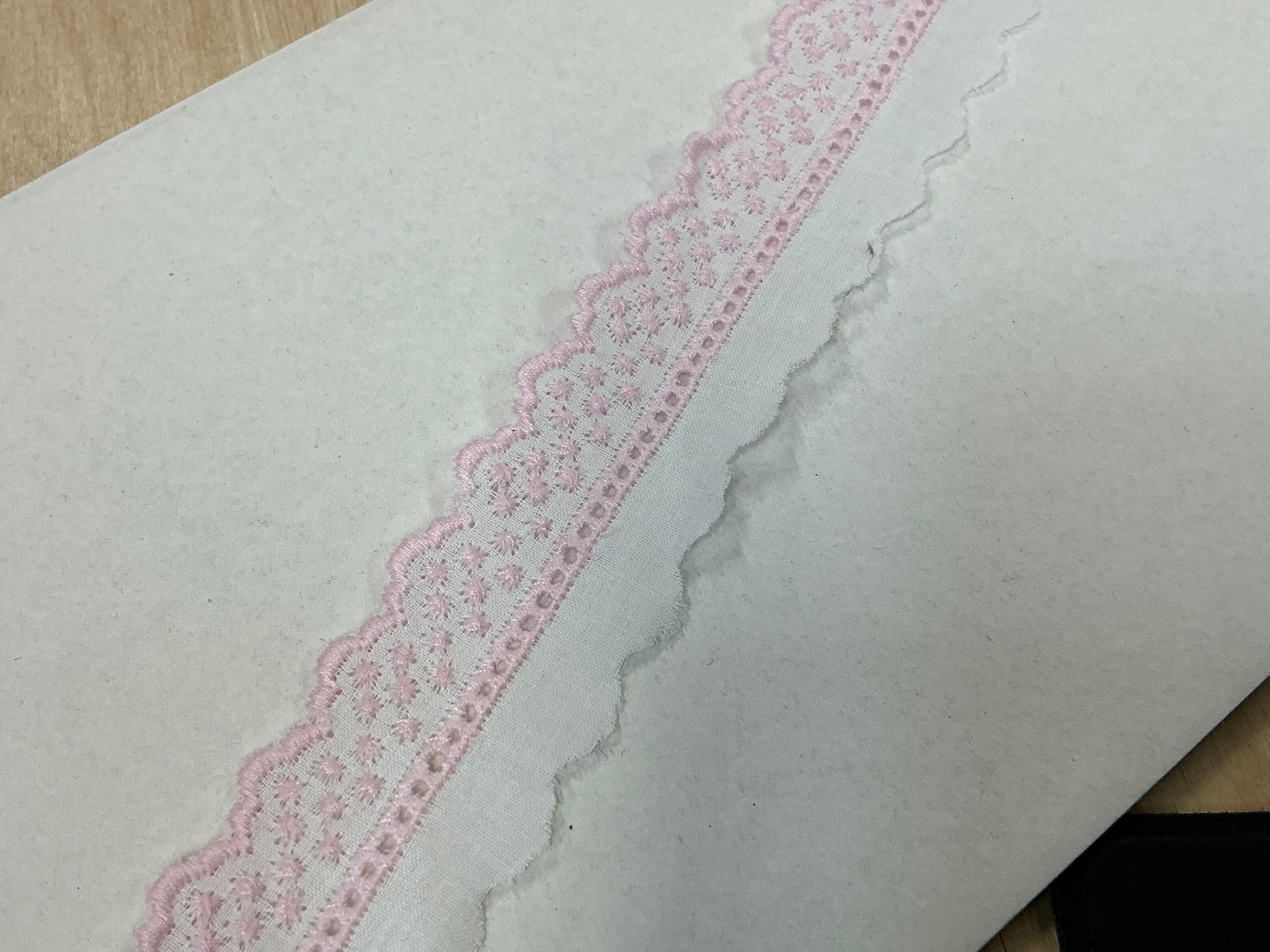 28mm Pink and White Scalloped edge embroidery Trim