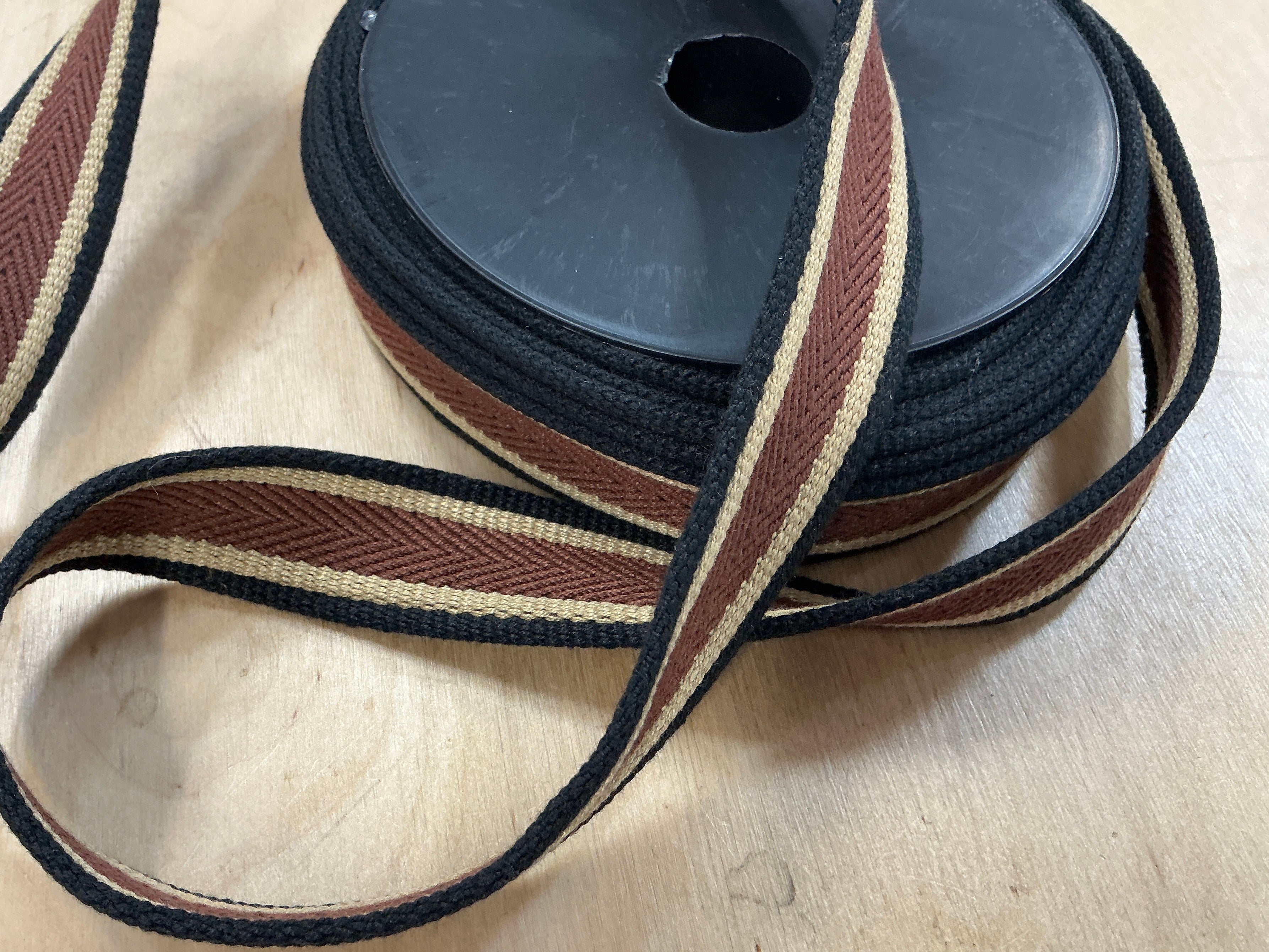 30mm Chestnut/Taupe/Black Varsity Stripe Webbing Tape