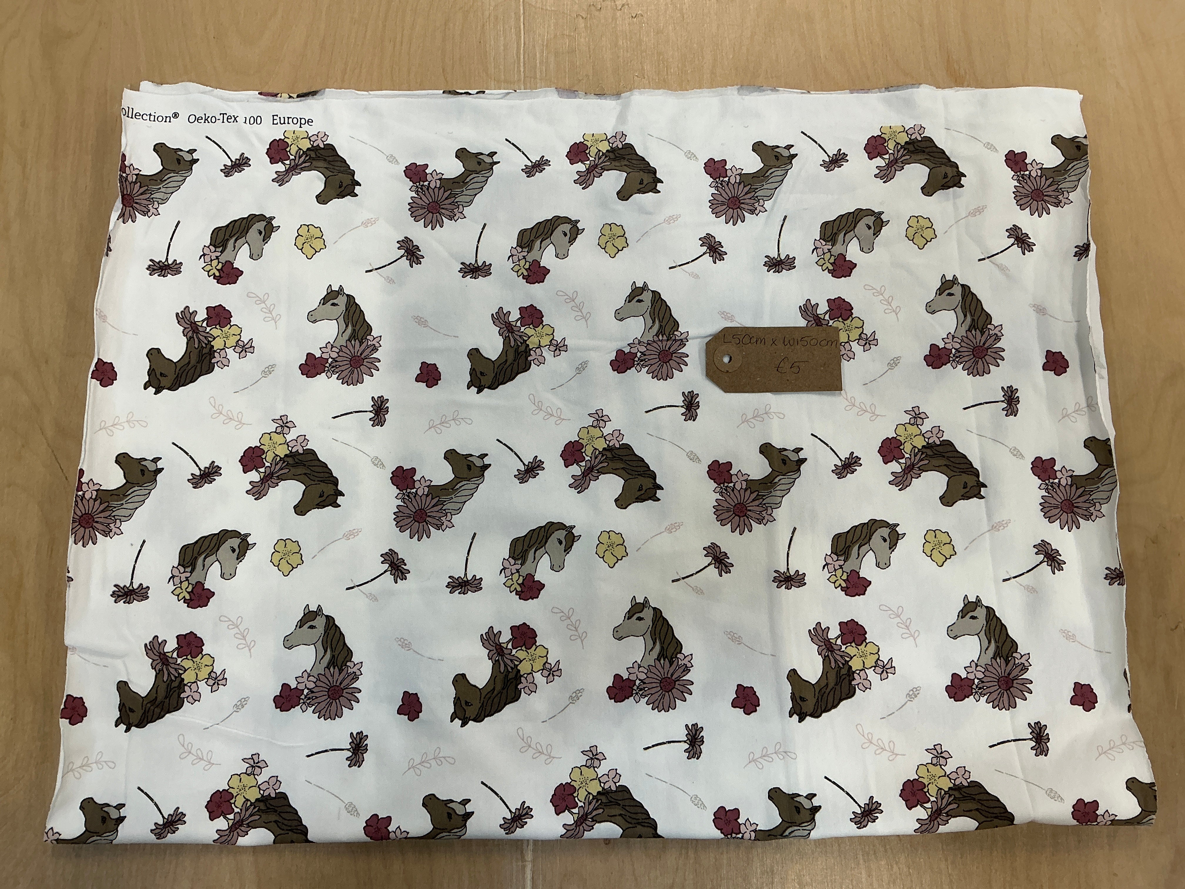 REMNANT  - L50cm x W150cm Ponies on Ecru Jersey