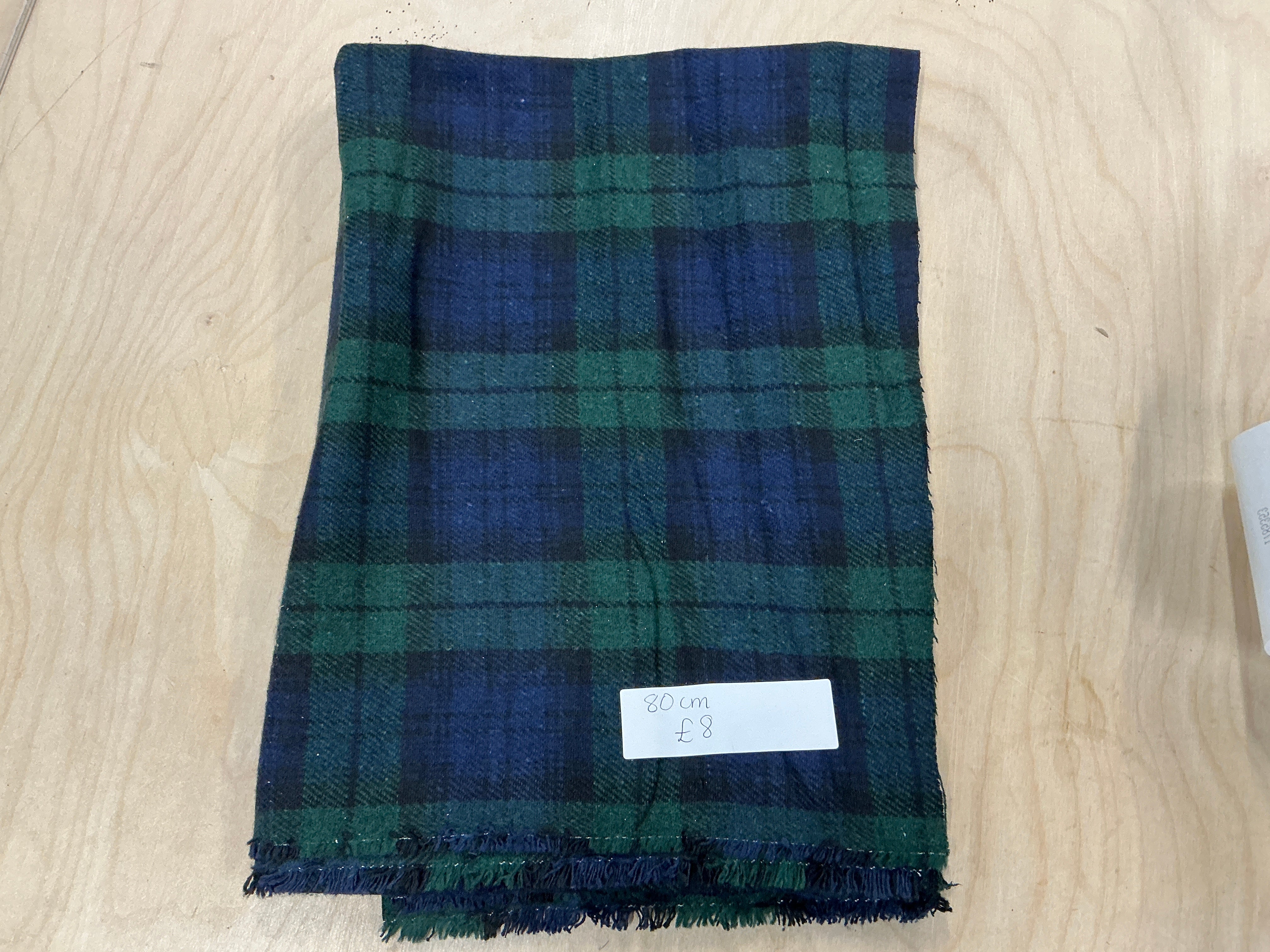 REMNANT  - 80cm green and navy check tartan wool blend