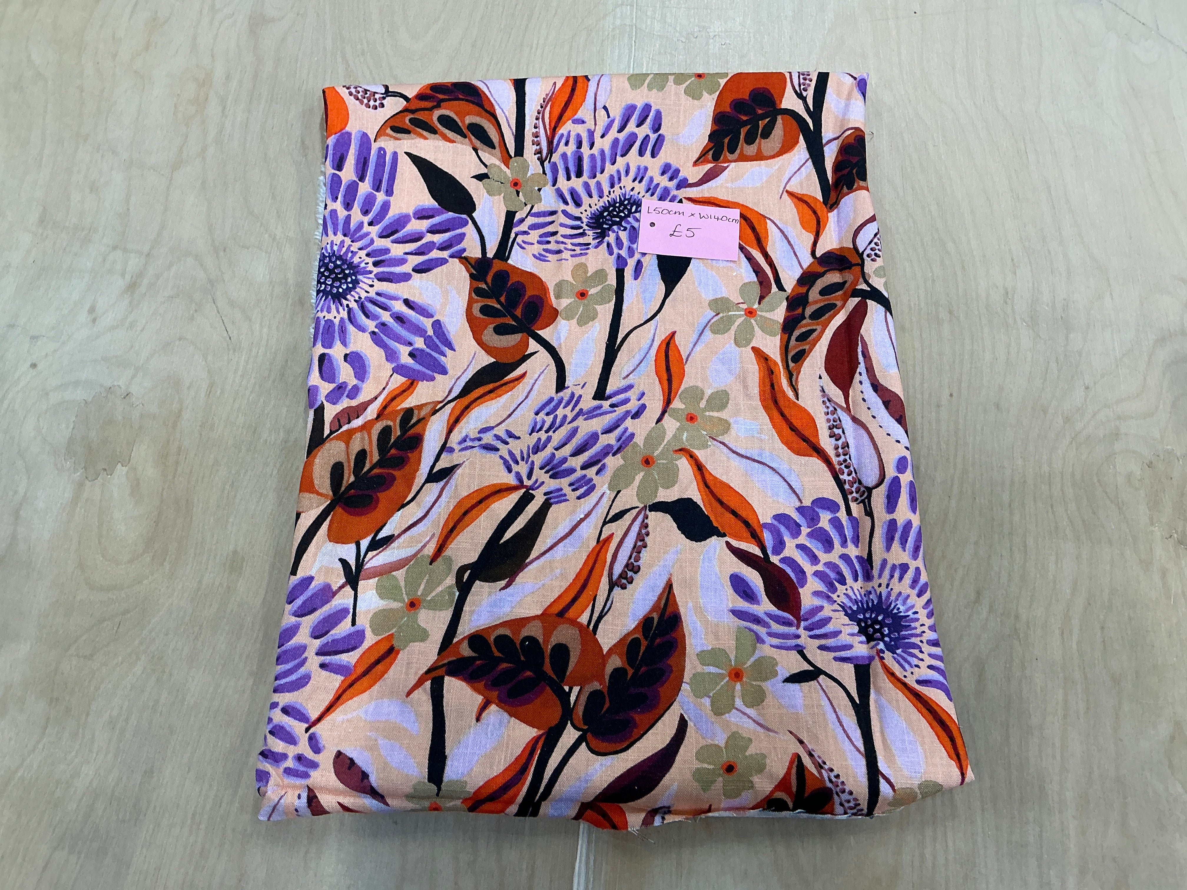 REMNANT - L50cm x W140cm Tropical Blend Linen - Purple/Orange