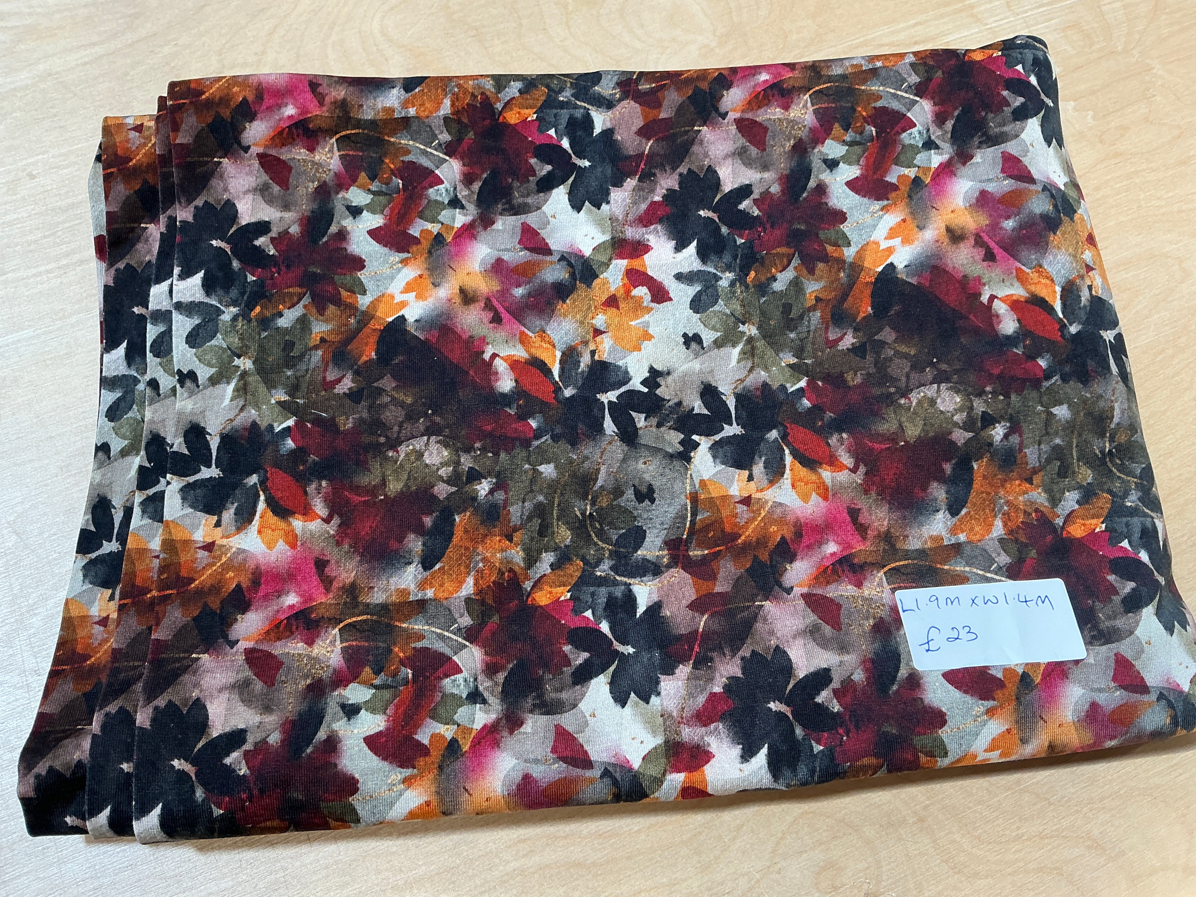 REMNANT - L50cm x W1.4M Earthy Leaves Cotton Jersey