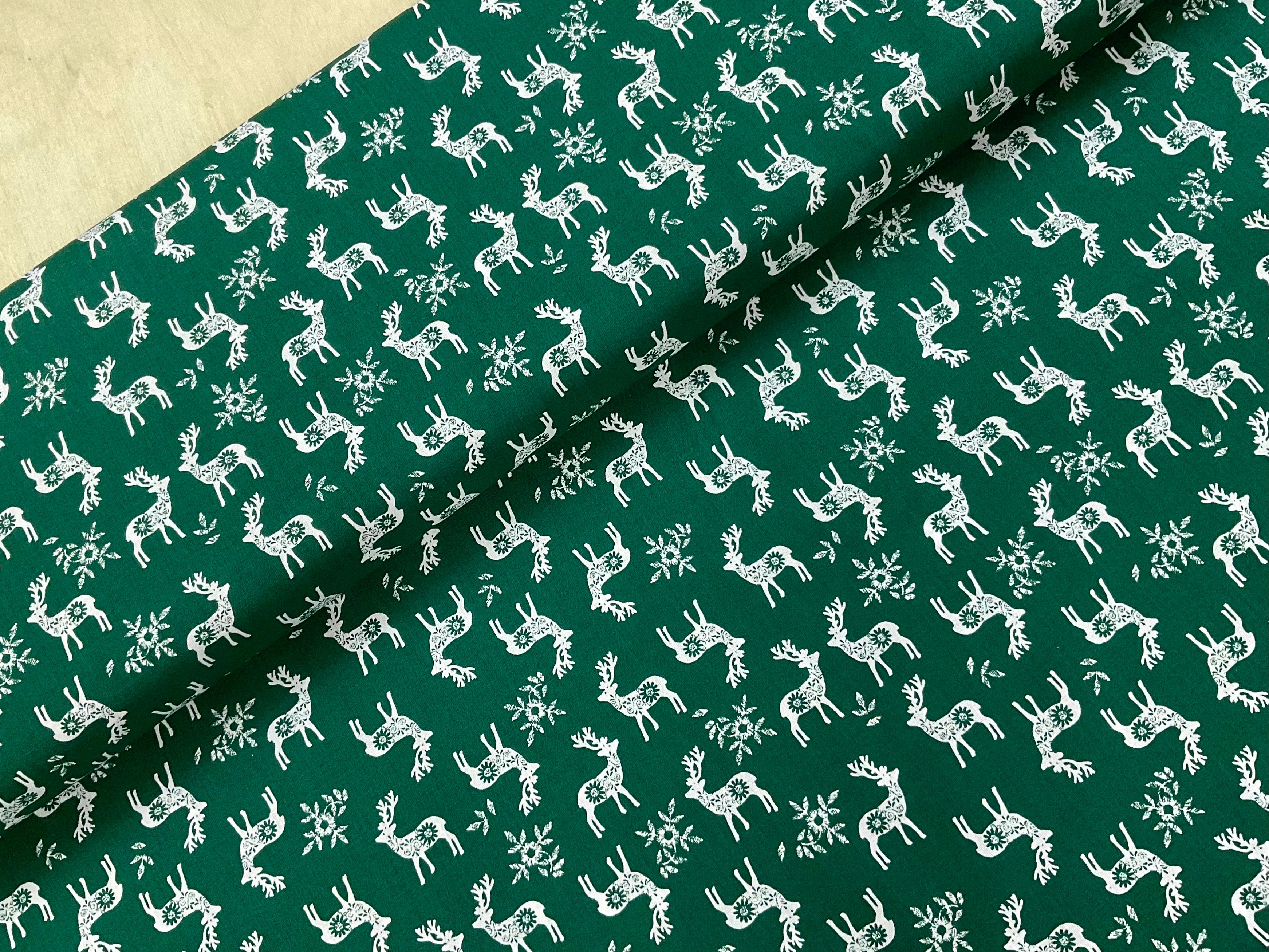 Scandi Stag on Green 100% Cotton