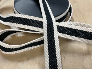 30mm Ecru and Black Stripe Webbing Tape