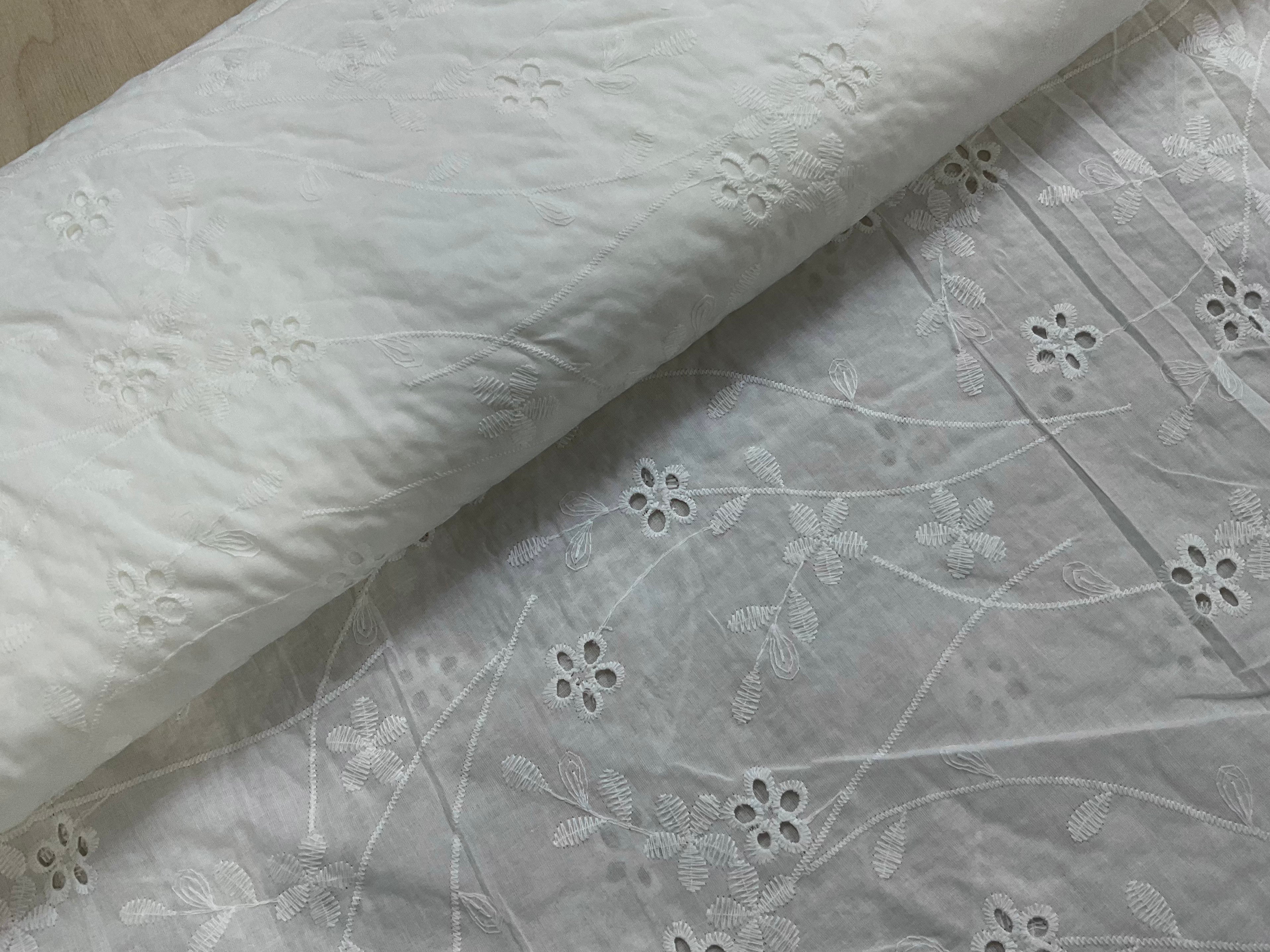 Spring Flowers Cotton Broderie Anglaise Fabric
