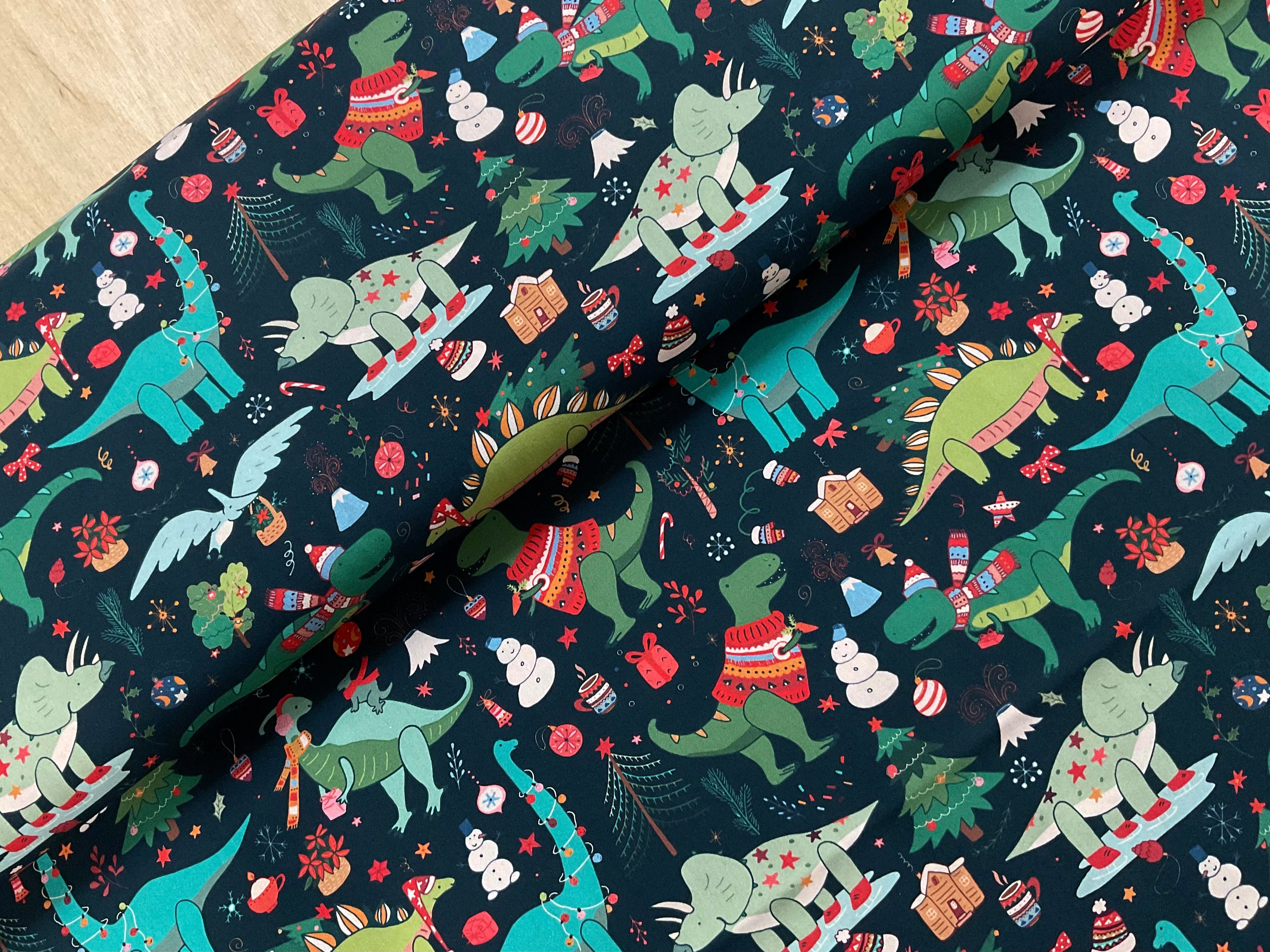 Christmas Dinosaurs Organic Cotton Poplin