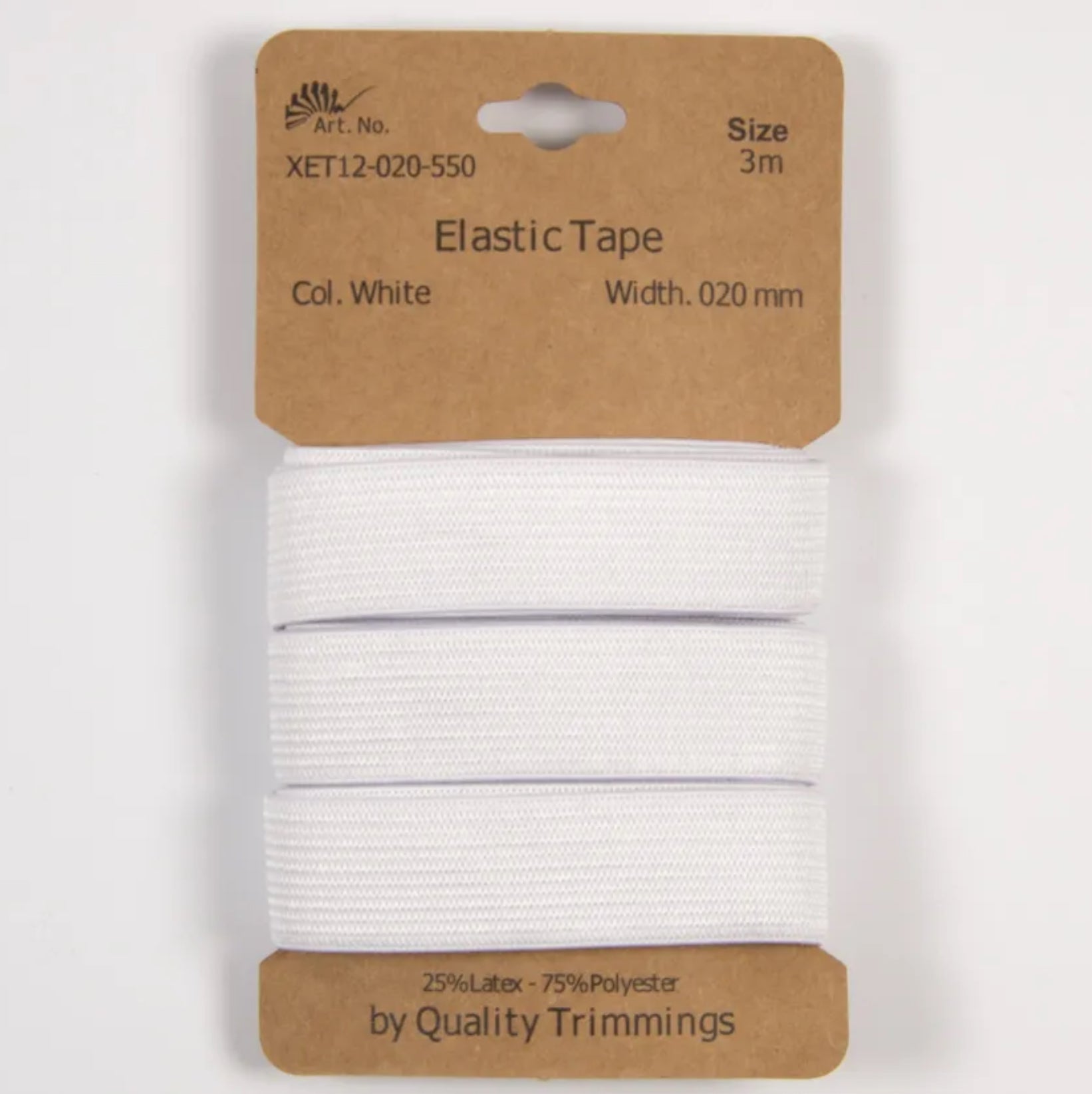 20mm x 3m White Elastic Tape