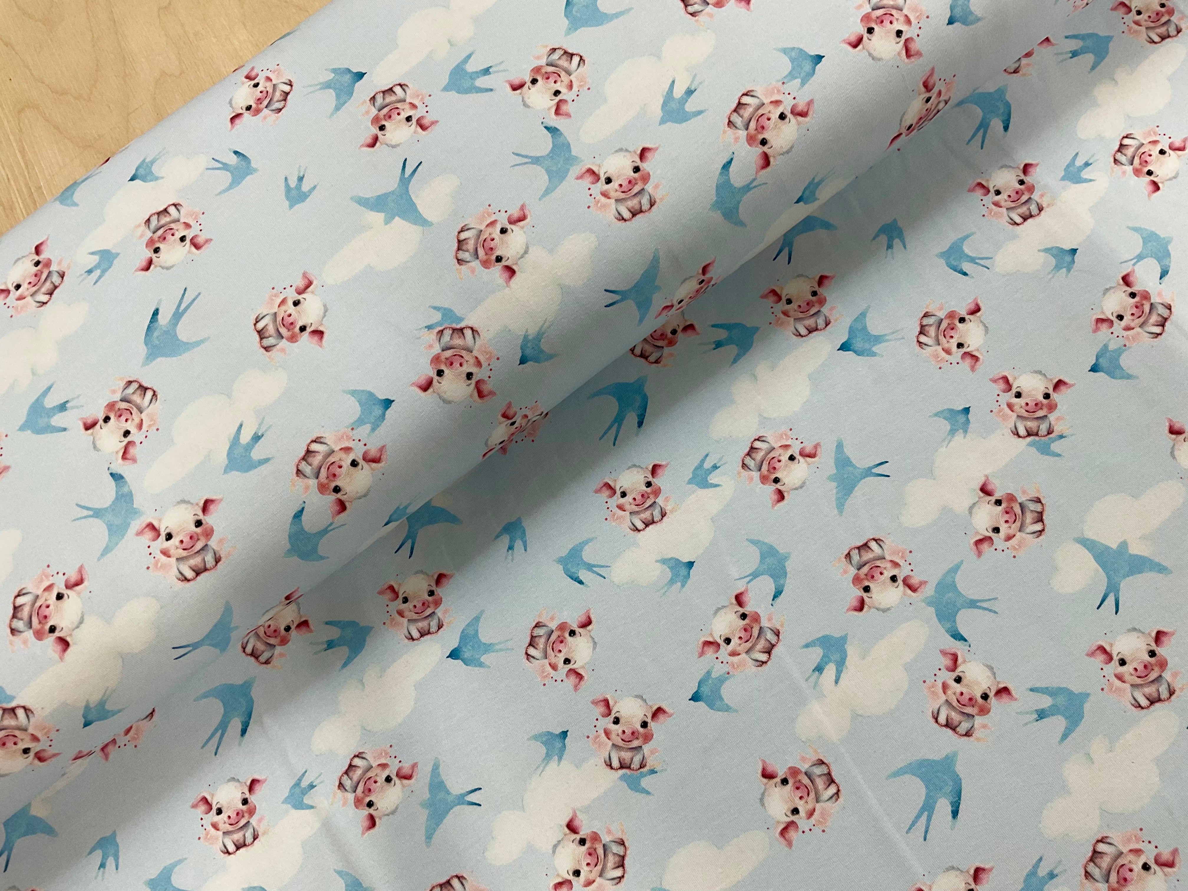 Pigs and Swallows Cotton Jersey Fabric