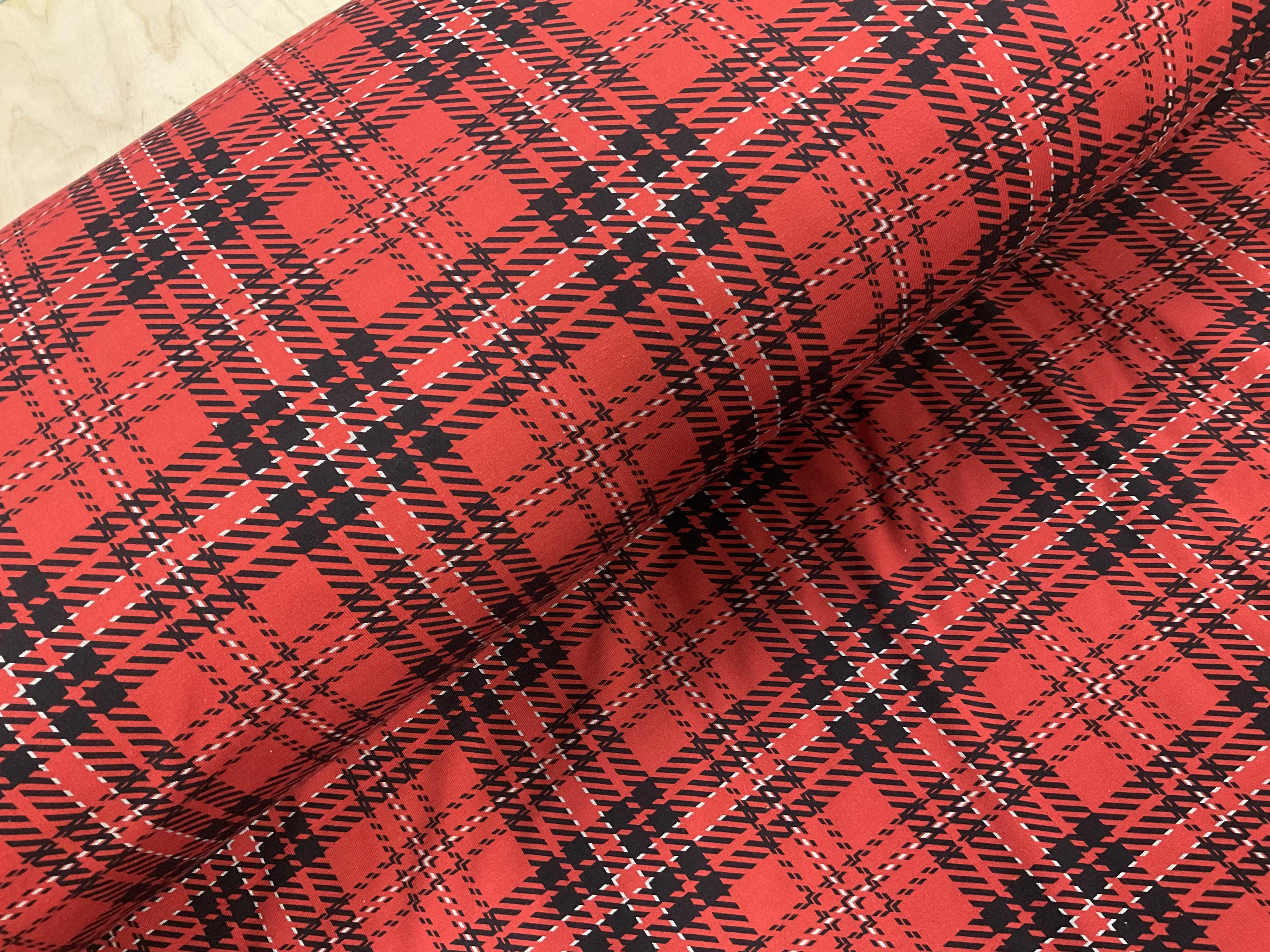 Tartan Red/Black Cotton Jersey Fabric