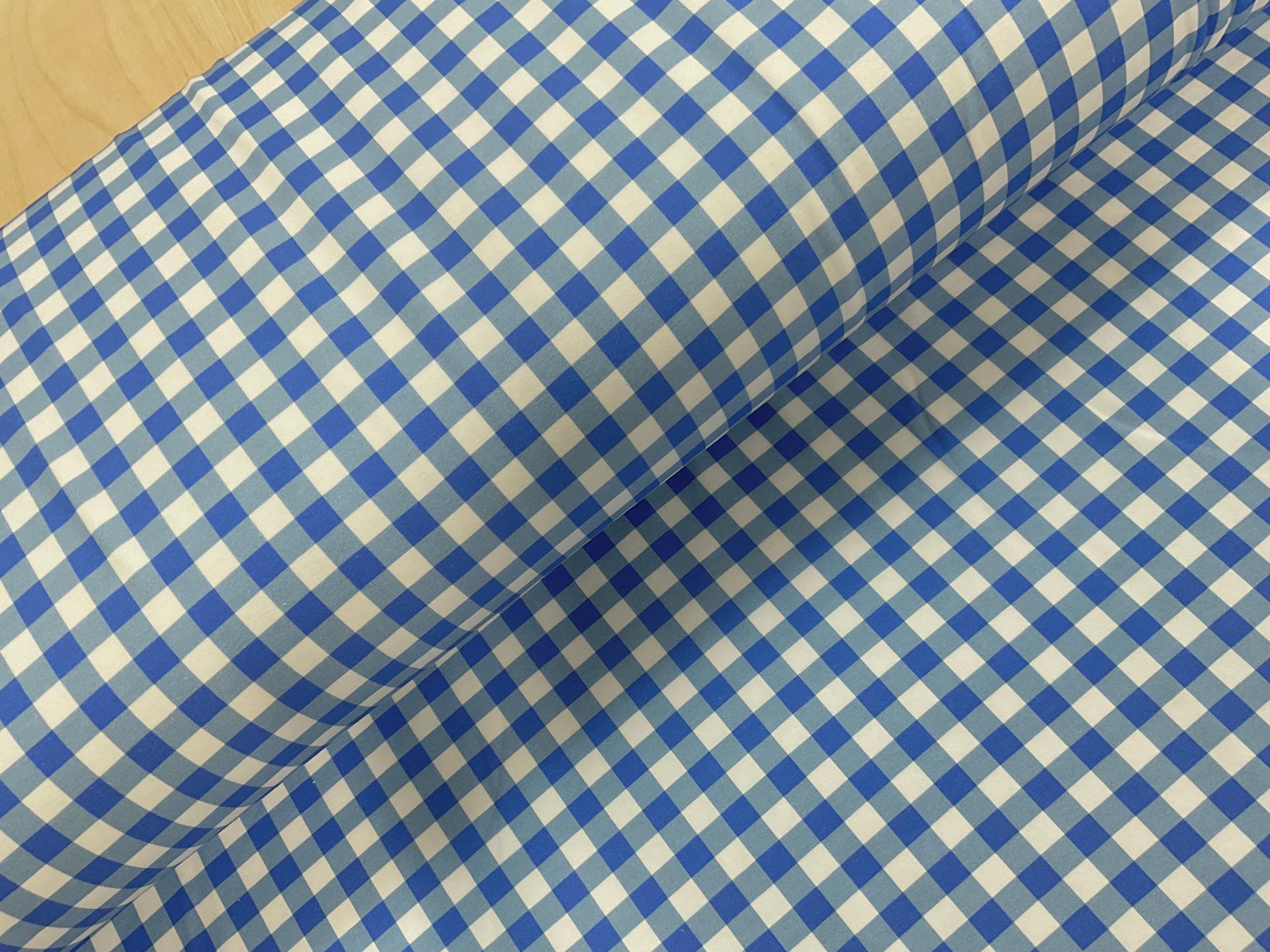 Blue Gingham Cotton Jersey Fabric