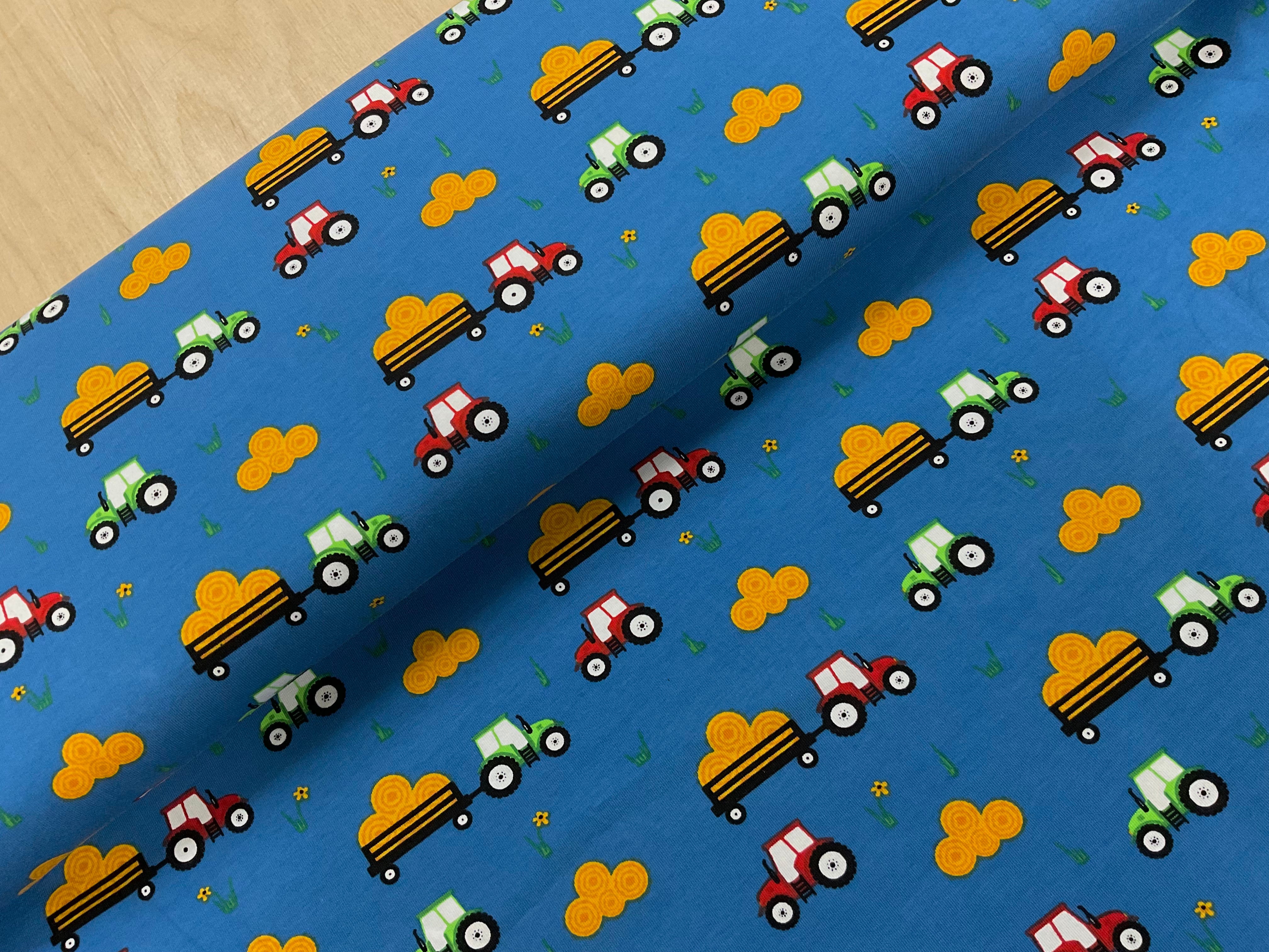 Tractor Pulling Cotton Jersey Fabric