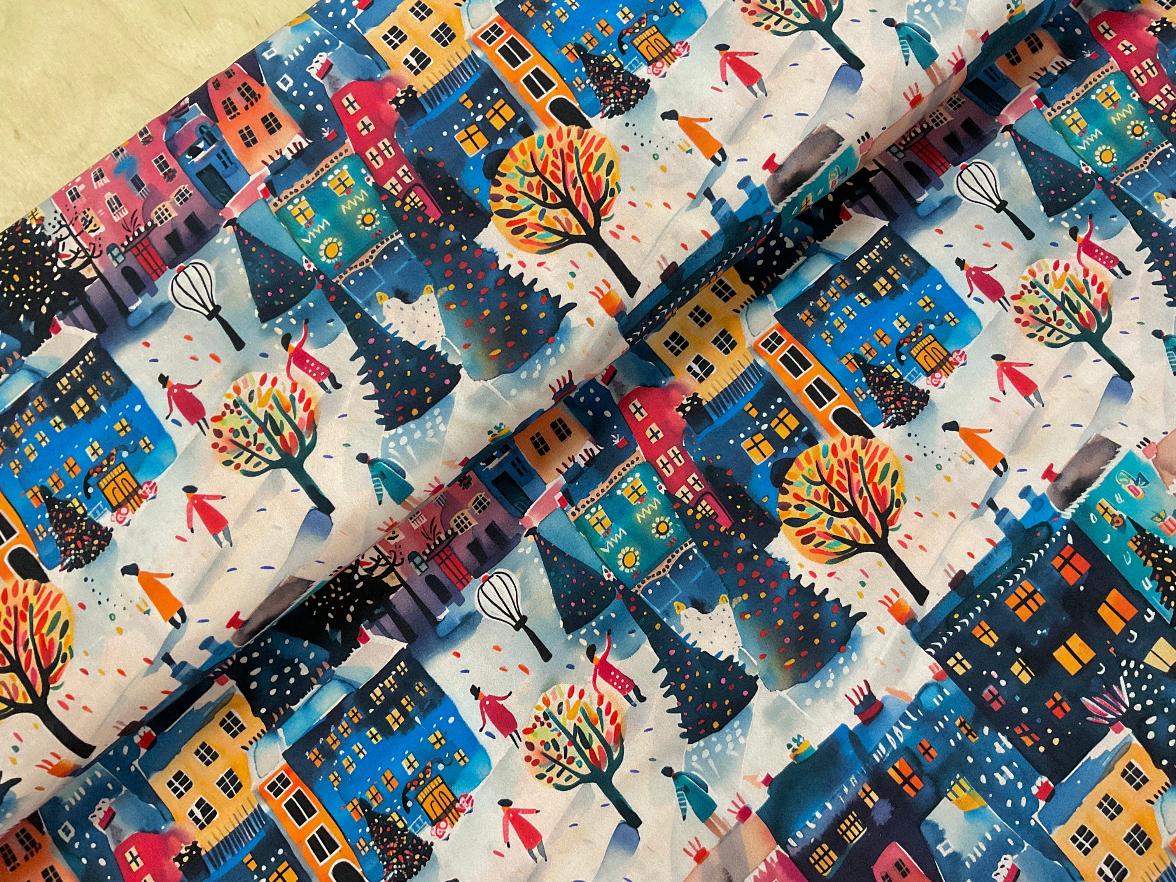 Village at Christmas Organic Cotton Poplin