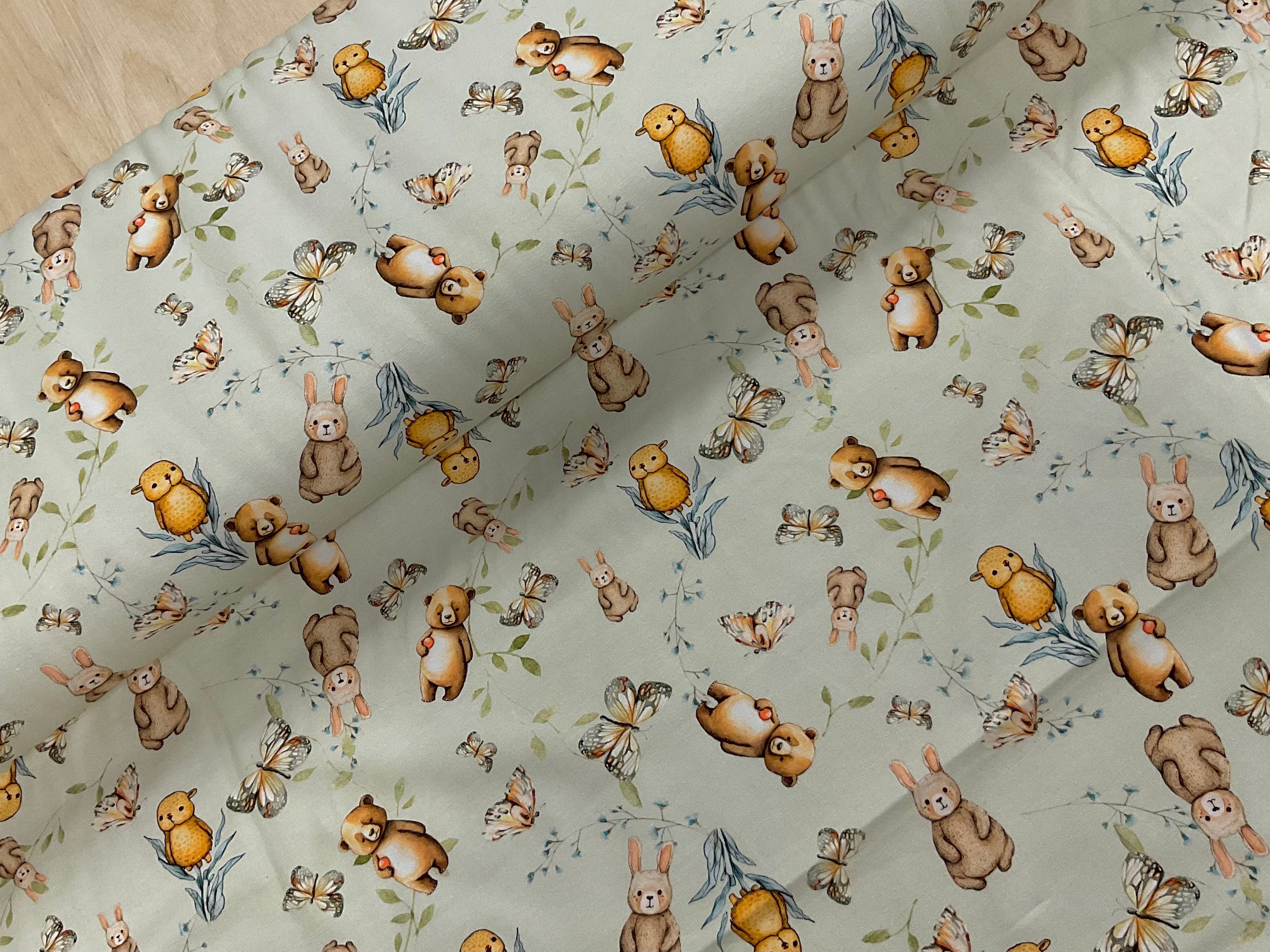 Bears, Butterflies and Bunnies Cotton Jersey Fabric
