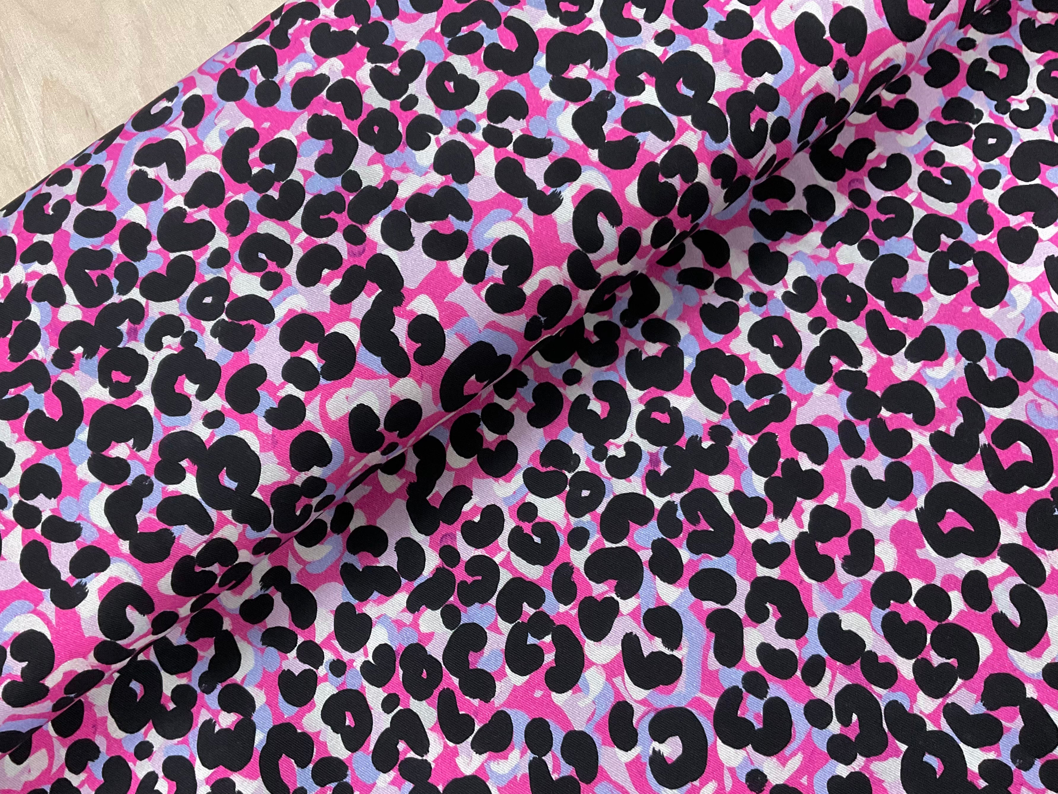 Painted Pink Leopard Print Cotton Twill