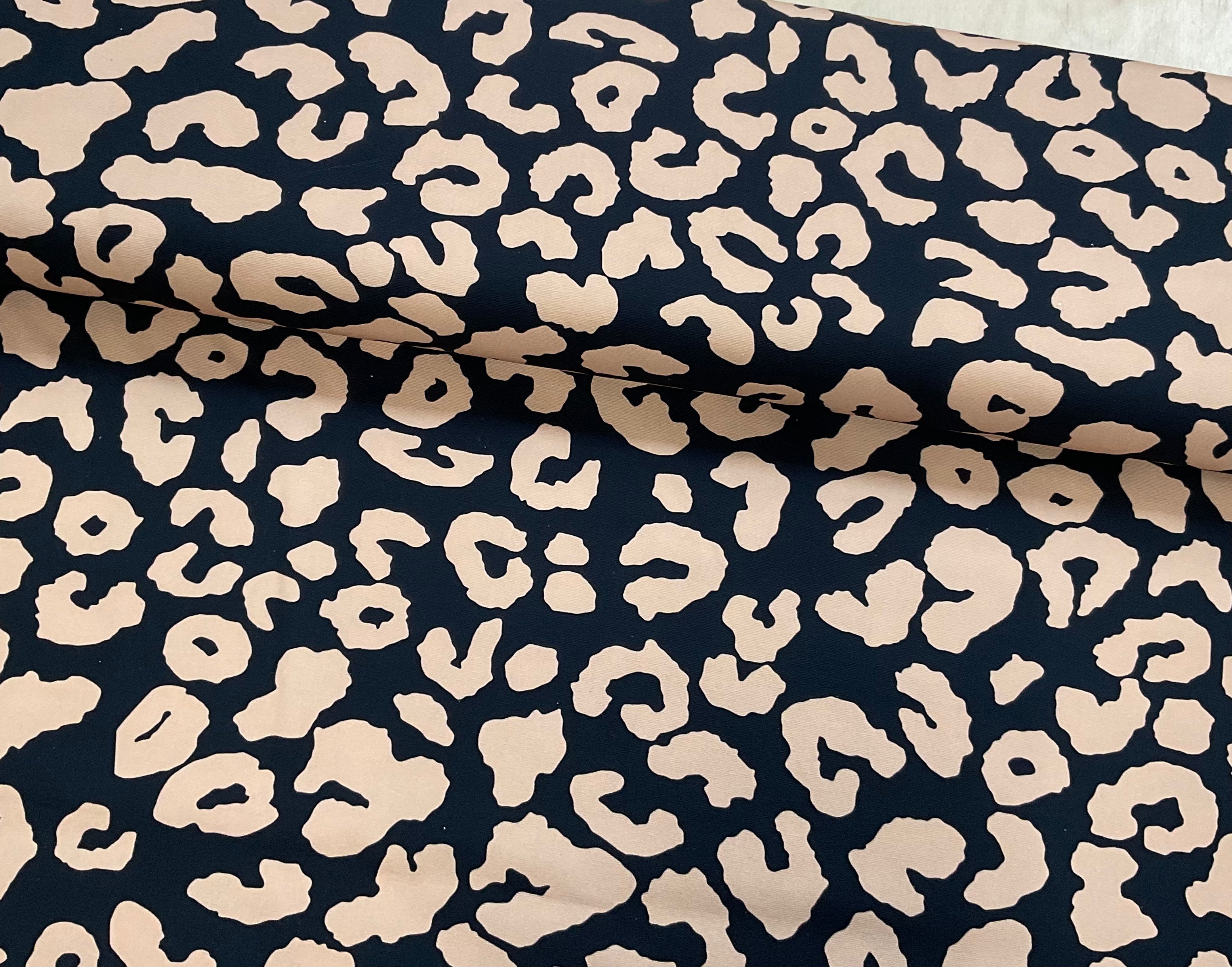 Beige on Black Leopard Print Cotton Canvas