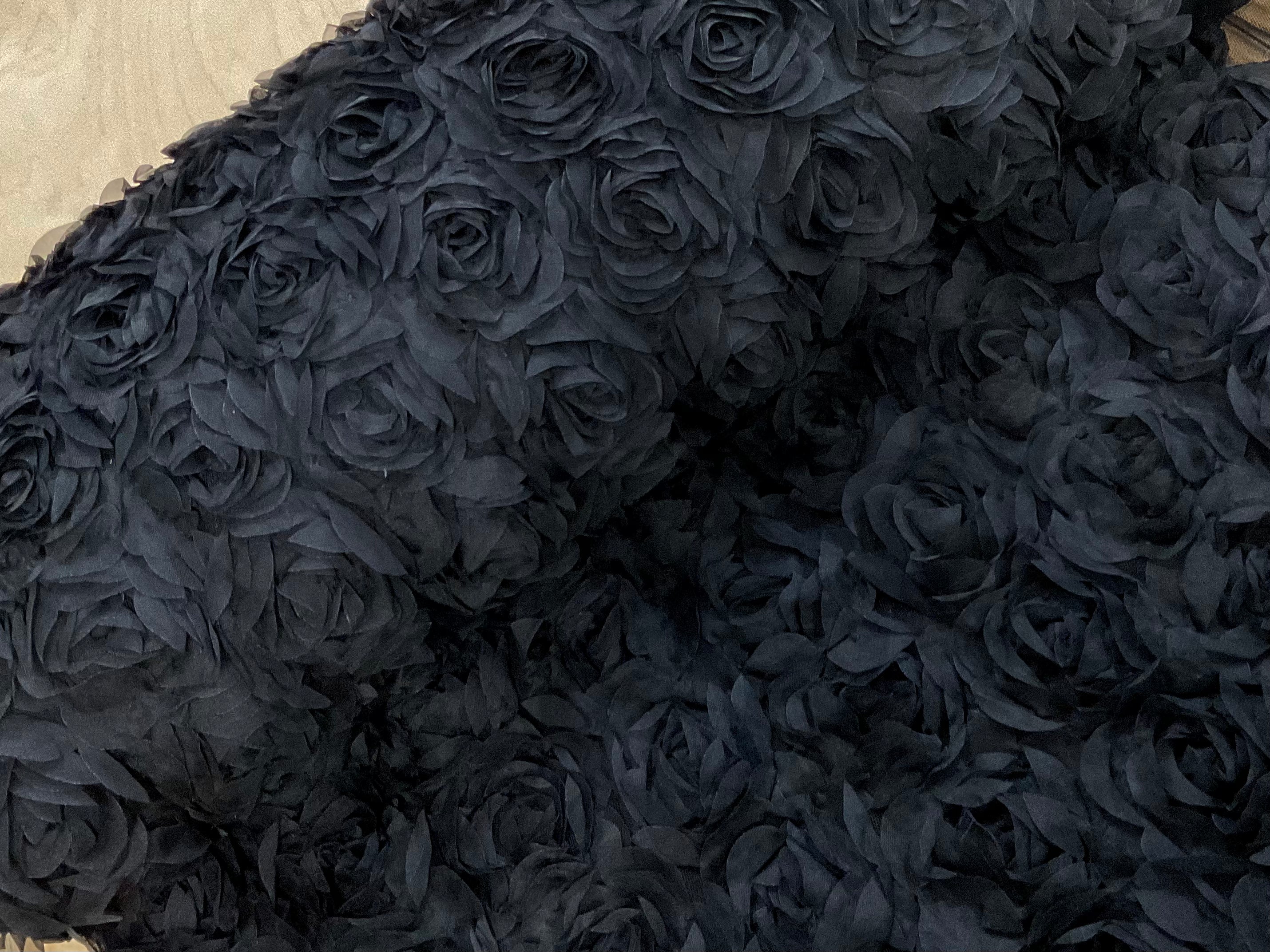 Black 3D Roses Stretch Tulle