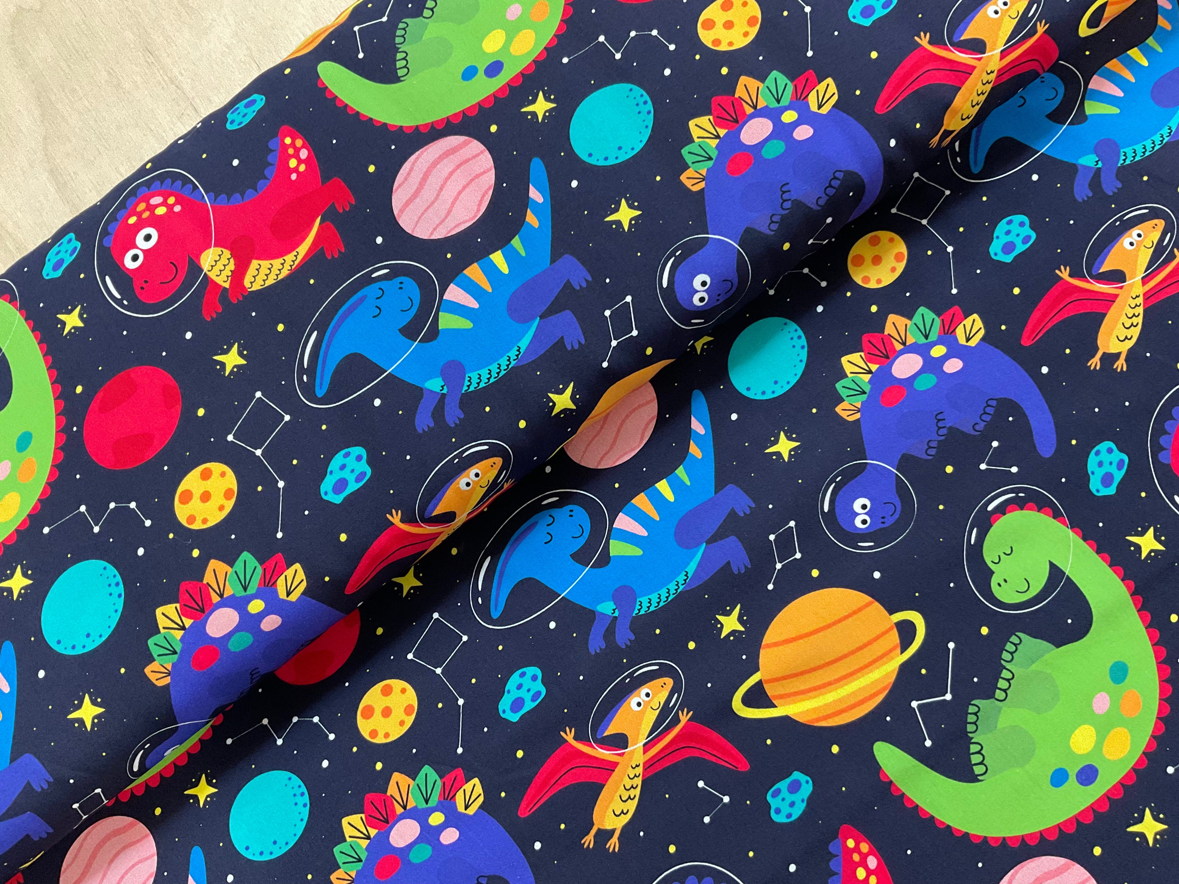 Space Dinos Organic Cotton Poplin