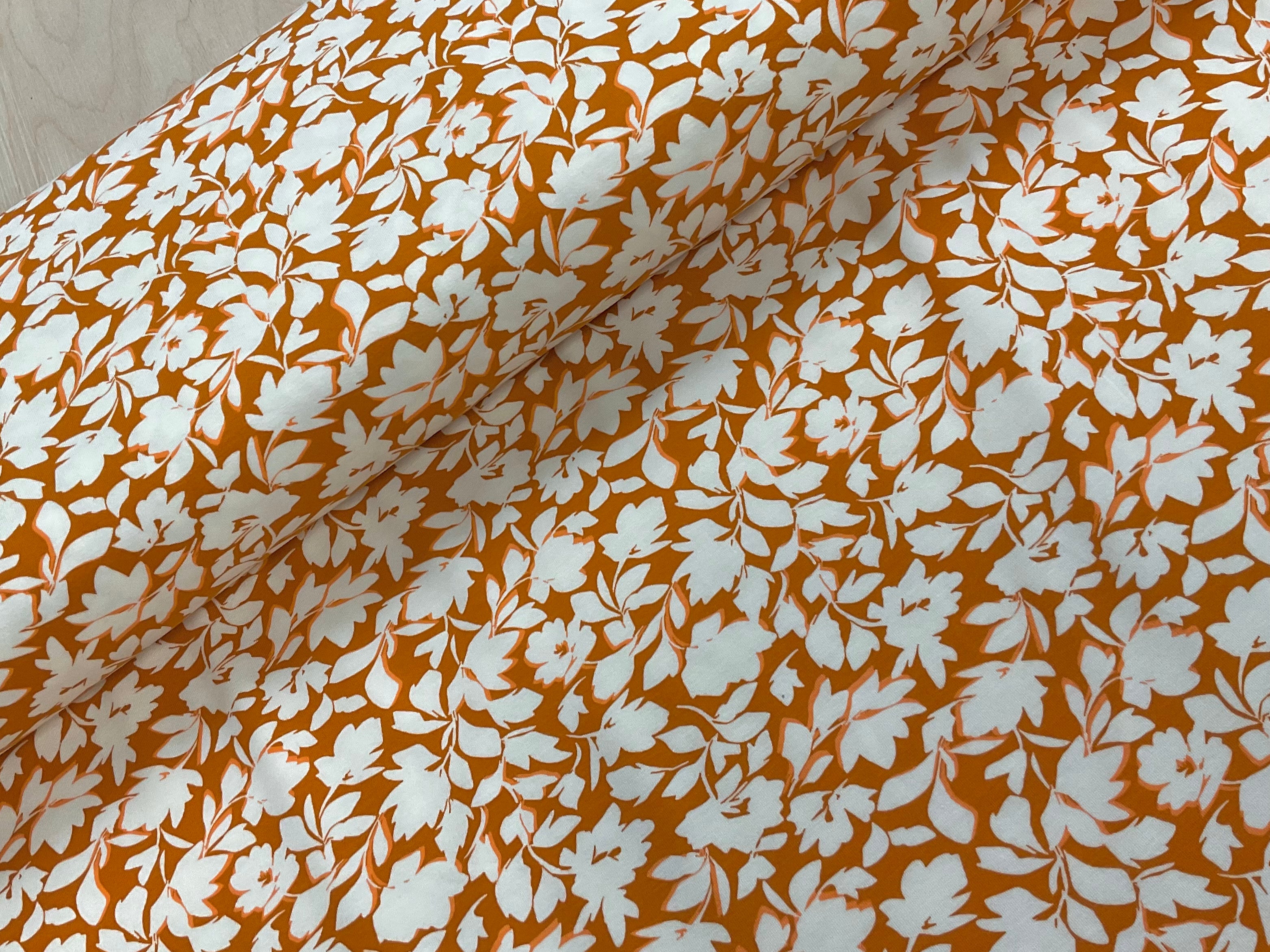 Leaf Silhouette on Pumpkin Bamboo Jersey