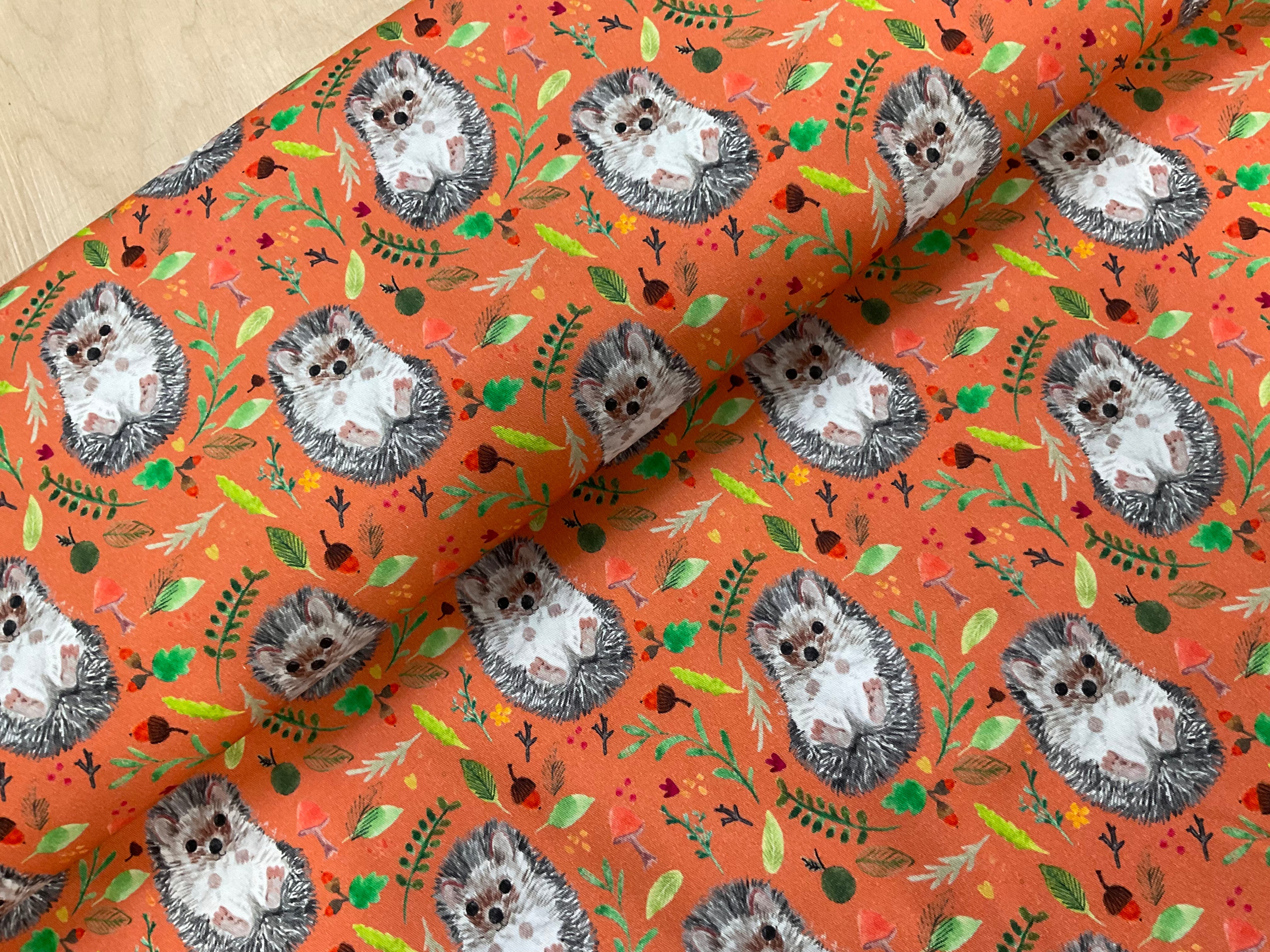 Autumn Hedgehog Cotton Canvas Twill