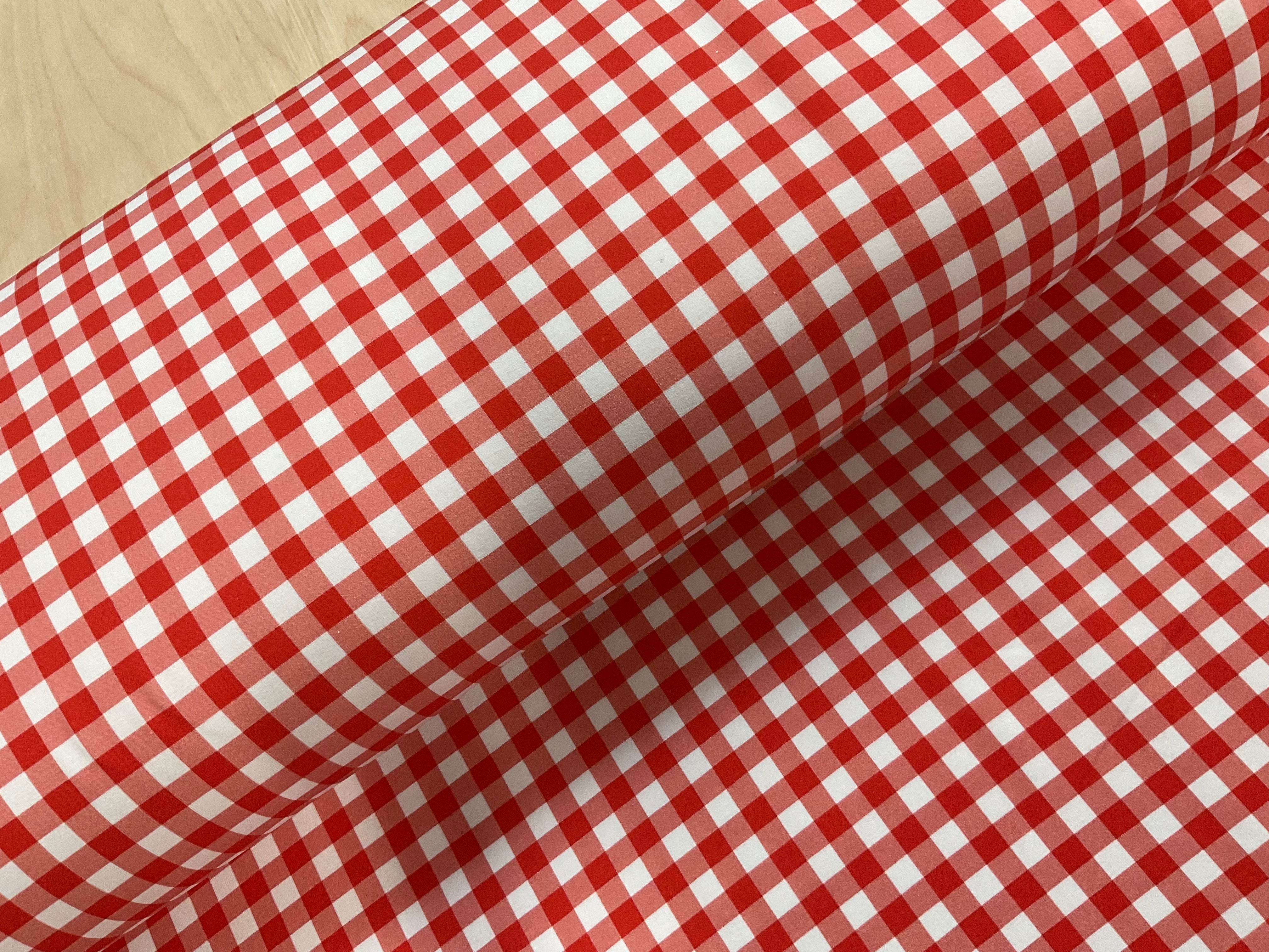 Red Gingham Cotton Jersey Fabric