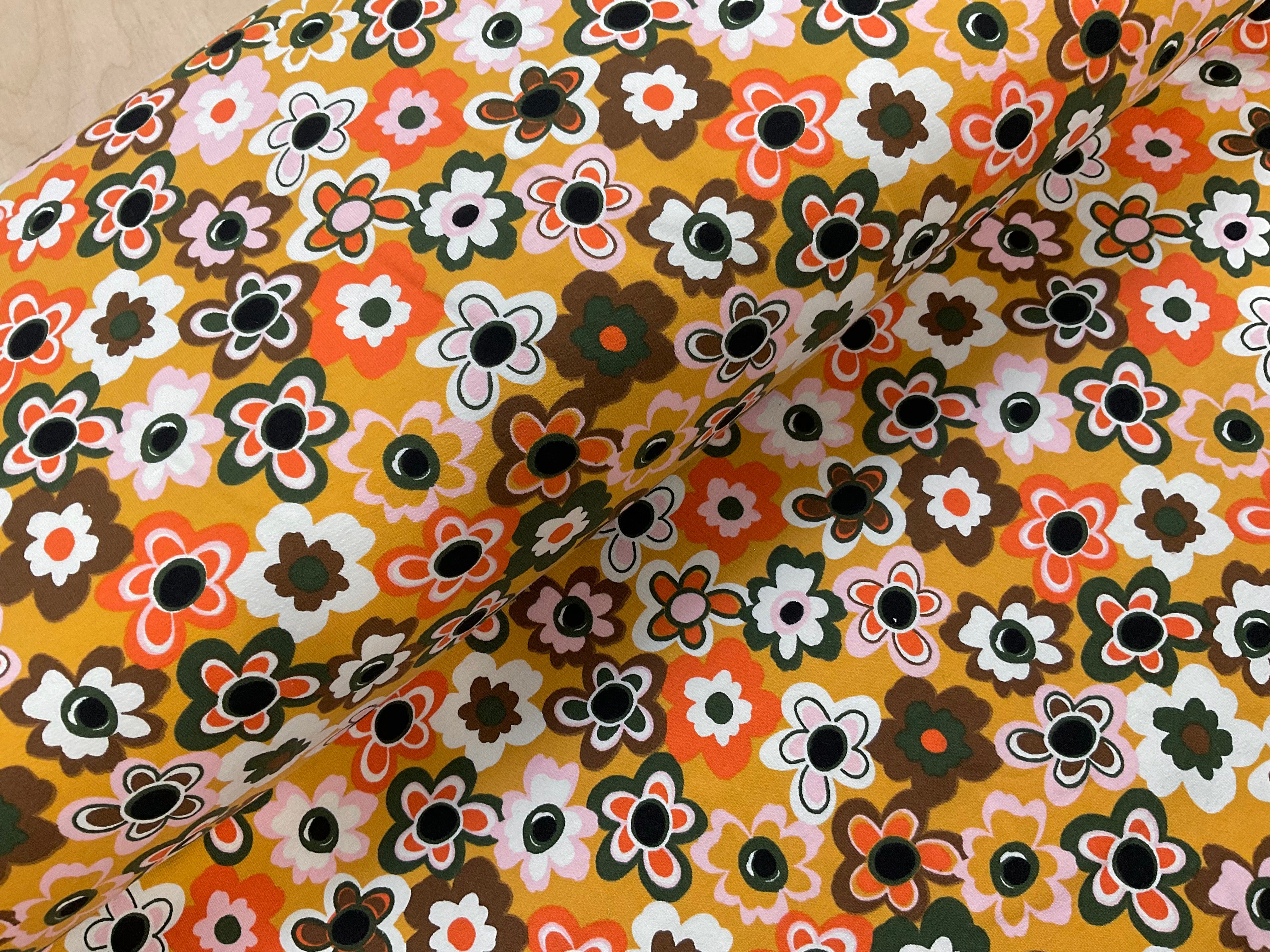 Jazzy Flowers on Ochre French Terry